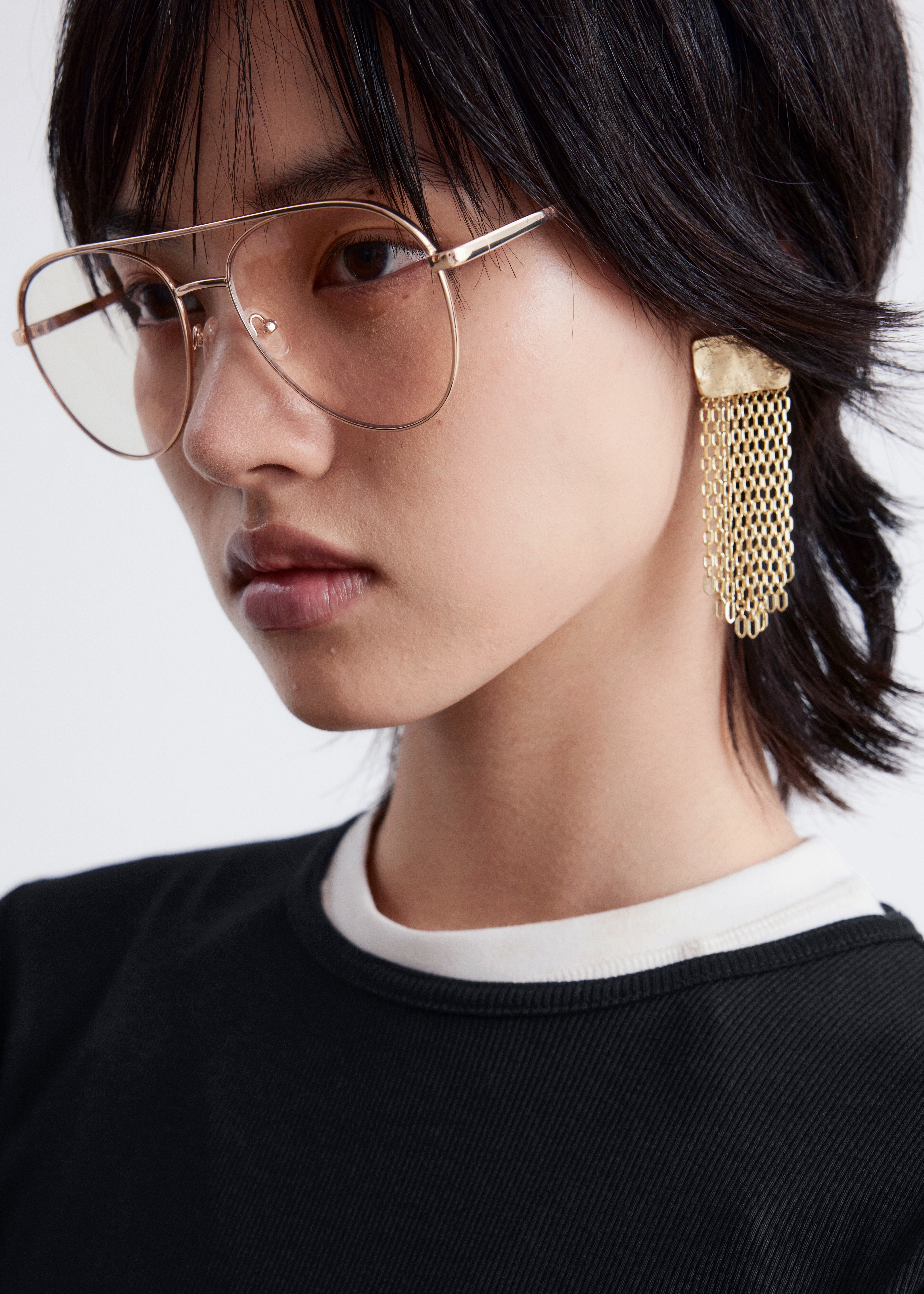 Σκουλαρίκια με Πλάκα και Αλυσίδα - Χρυσό