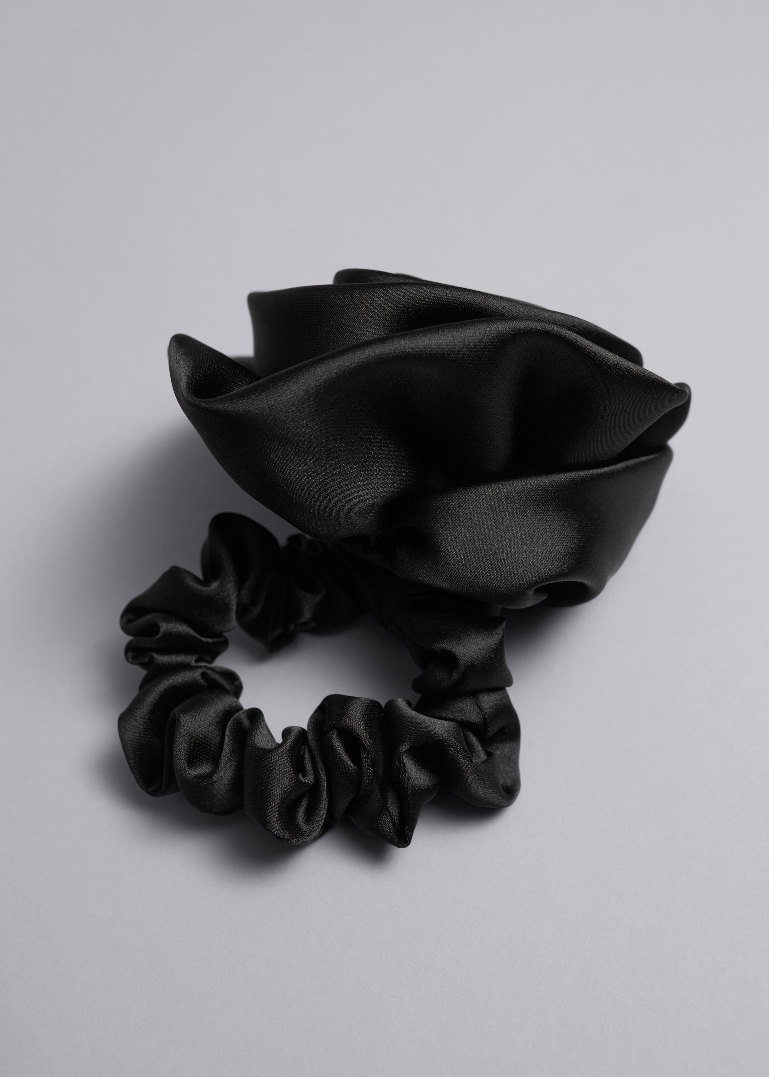 Satin Rose Scrunchie - Black - Still Life