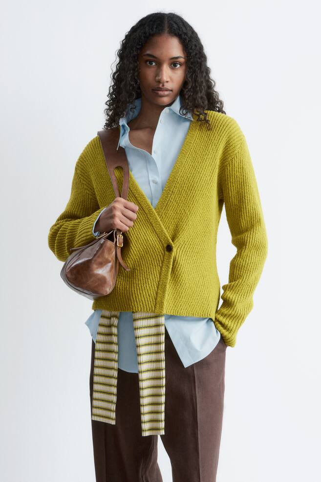 Cardigan a coste - Chartreuse/Bianco/Grigio - 1