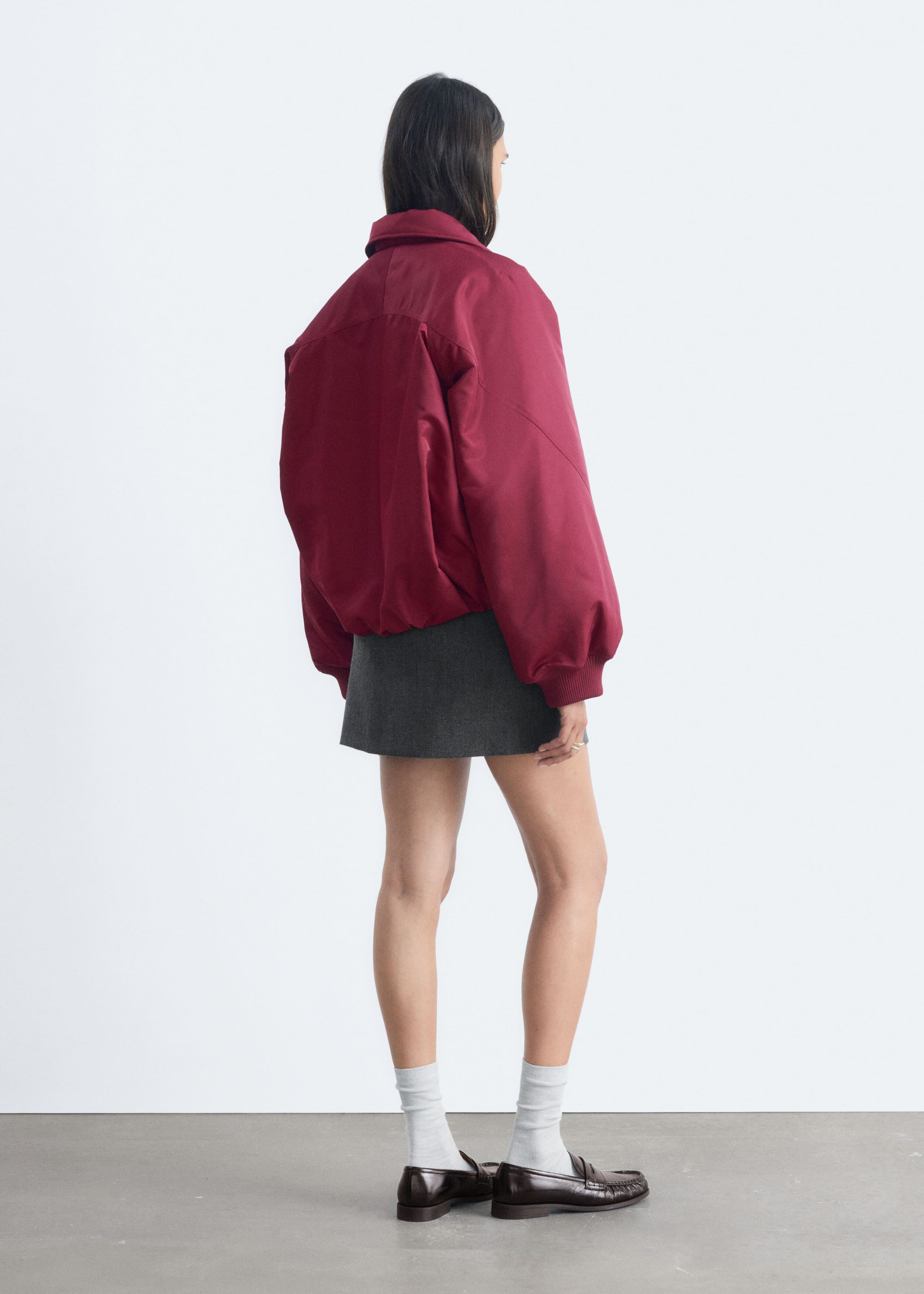 Collared Bomber Jacket - Burgundy - Lookbook