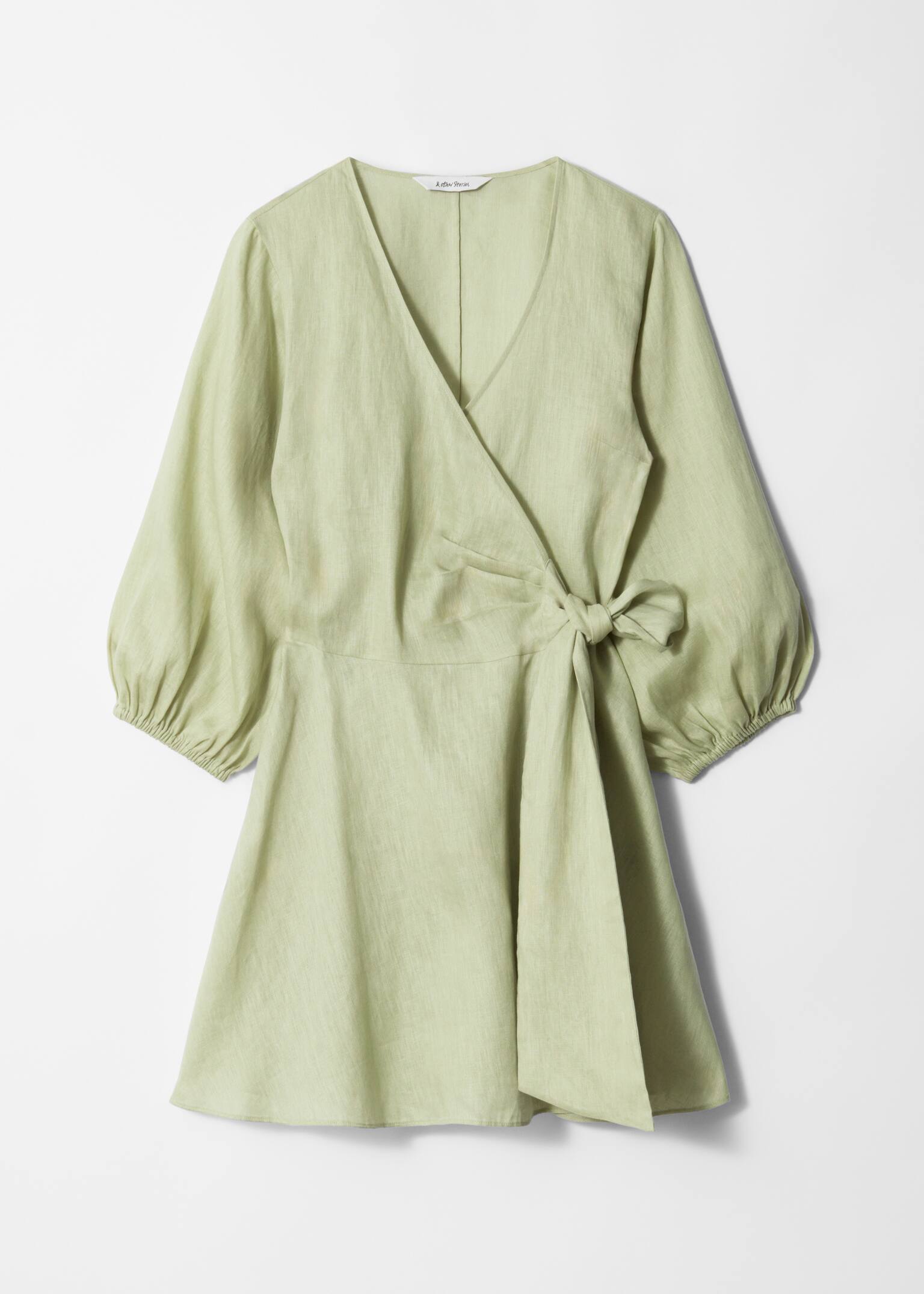 Rochie mini petrecută din in - Verde Deschis/Negru