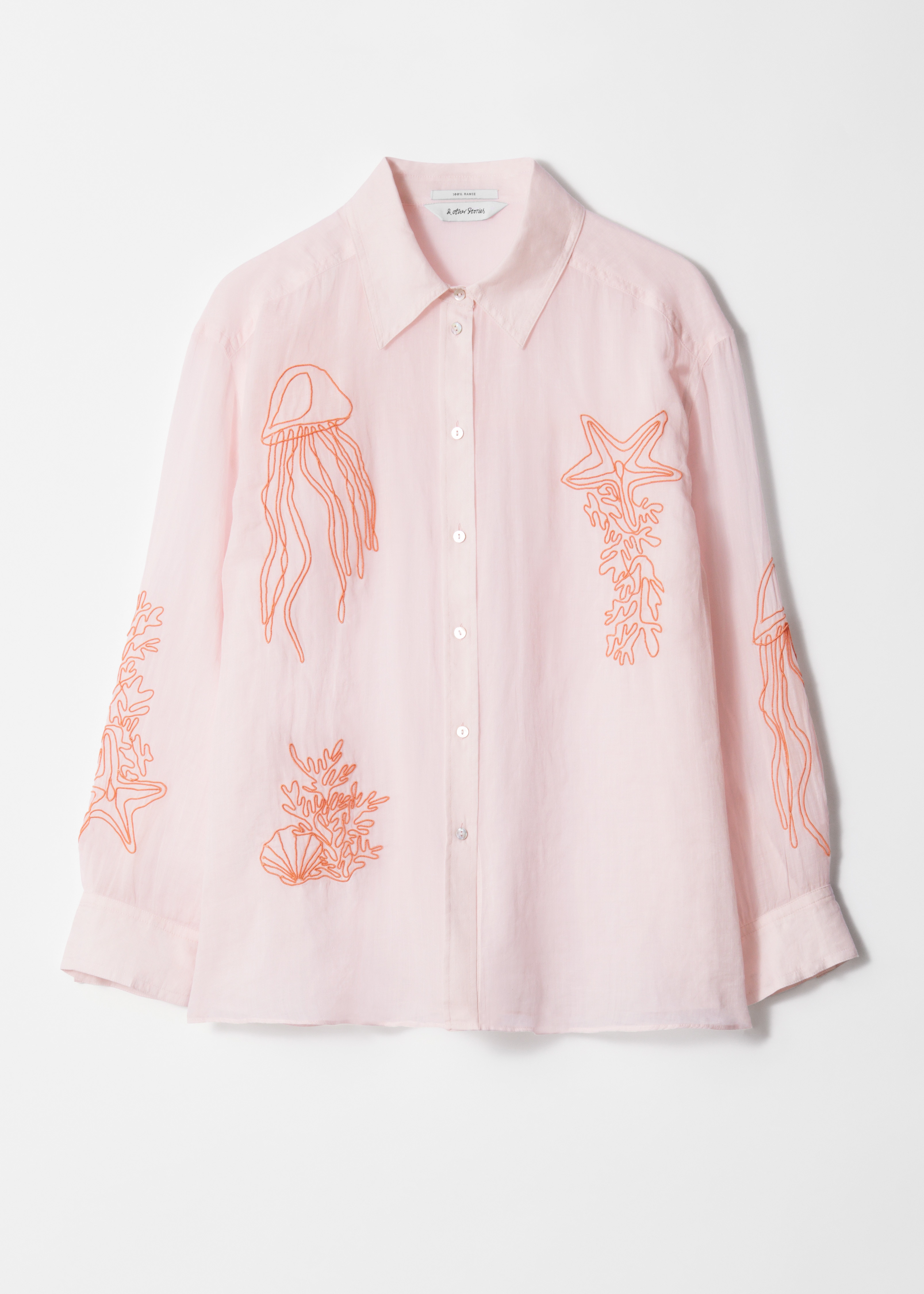 Besticktes Hemd aus Ramie - Rosa