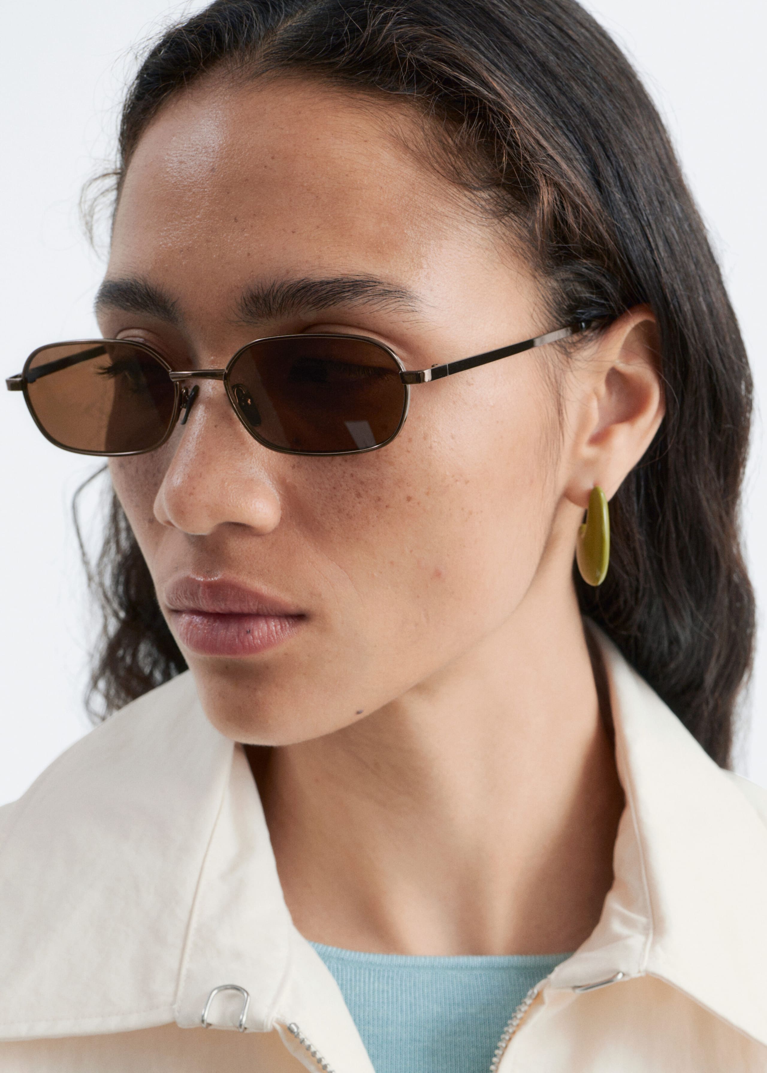 Slim Rectangular Sunglasses - Dark Brown - Lookbook