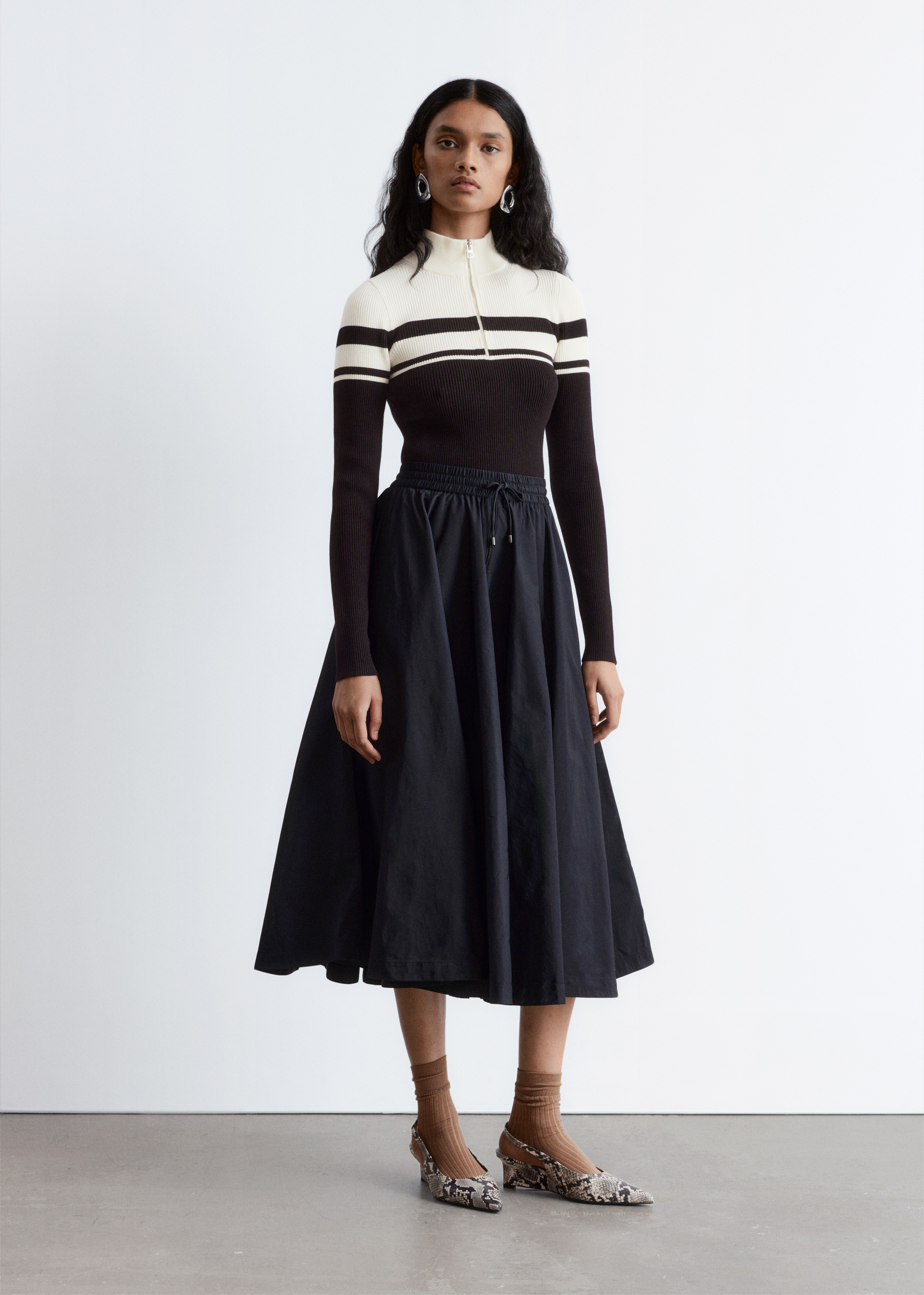 Δερμάτινες Slingback Γόβες με Τακούνι Wedge - Γκρι Snake/Μαύρο