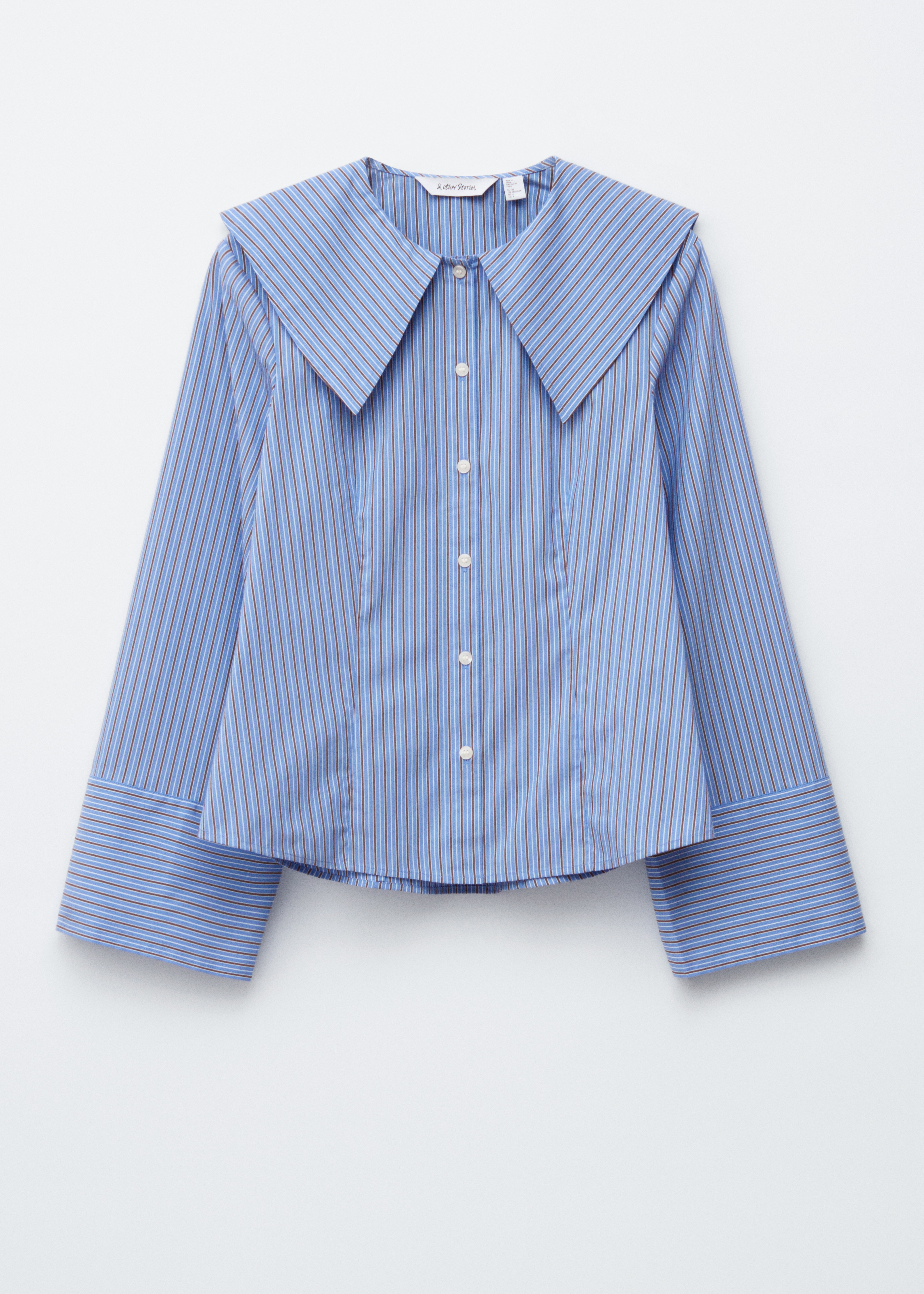 Stribet skjorte med overdimensioneret krave - Blå/brune striber