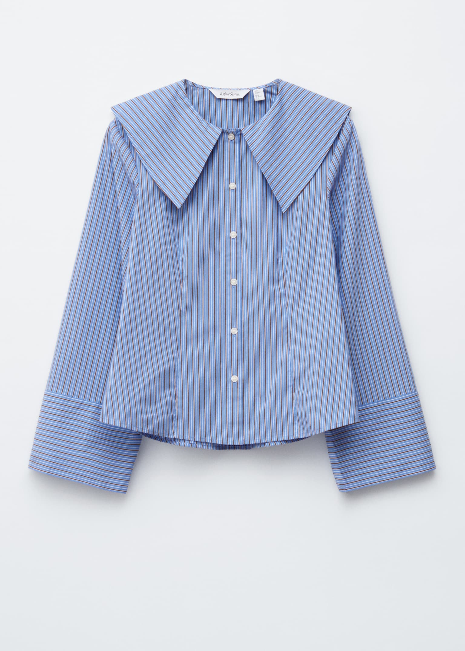 Oversized Collar Striped Shirt - Blue/Brown Stripes - 2