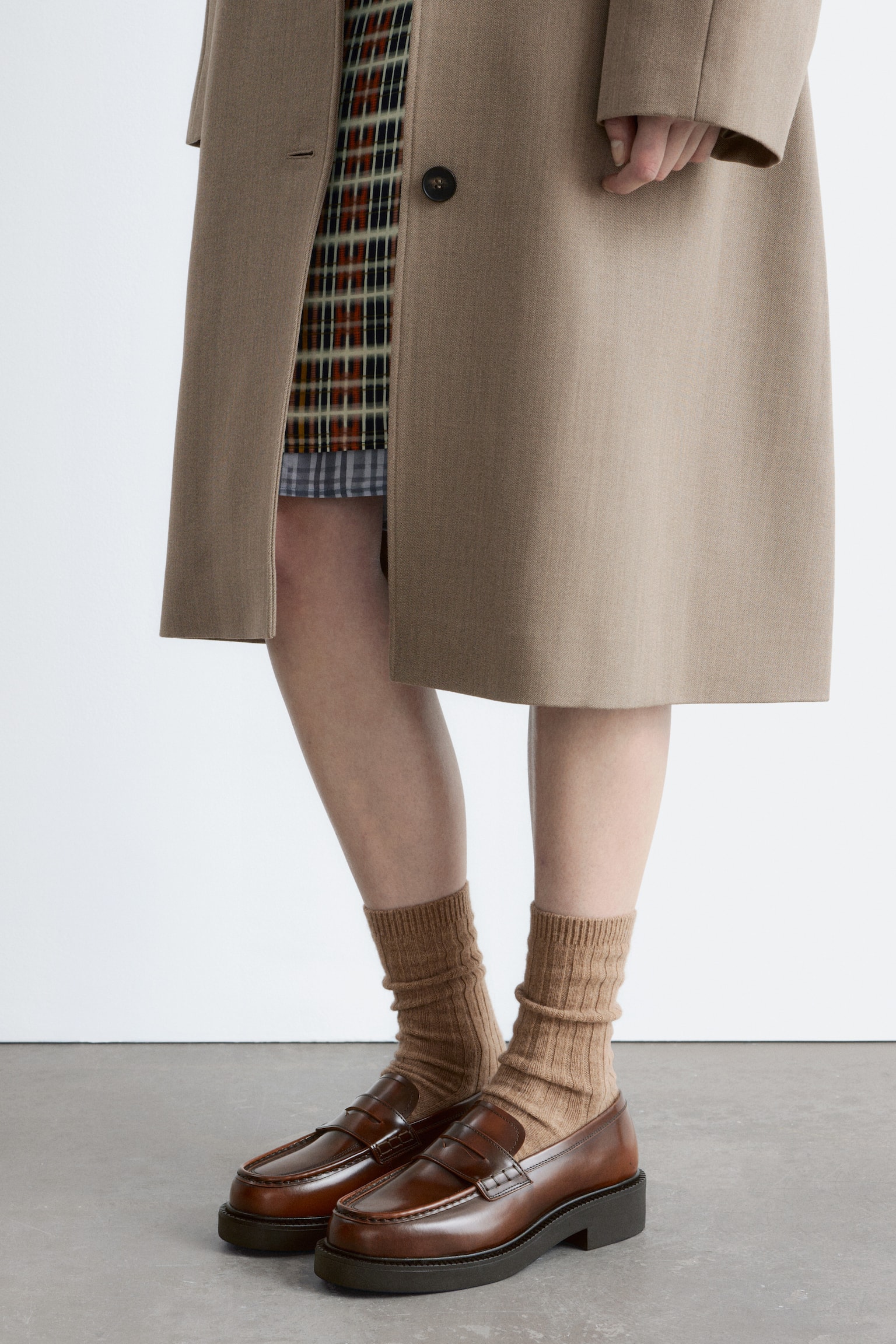 Leren loafers met dikke zool - Bruin/Zwart/Donkerbruin - 1