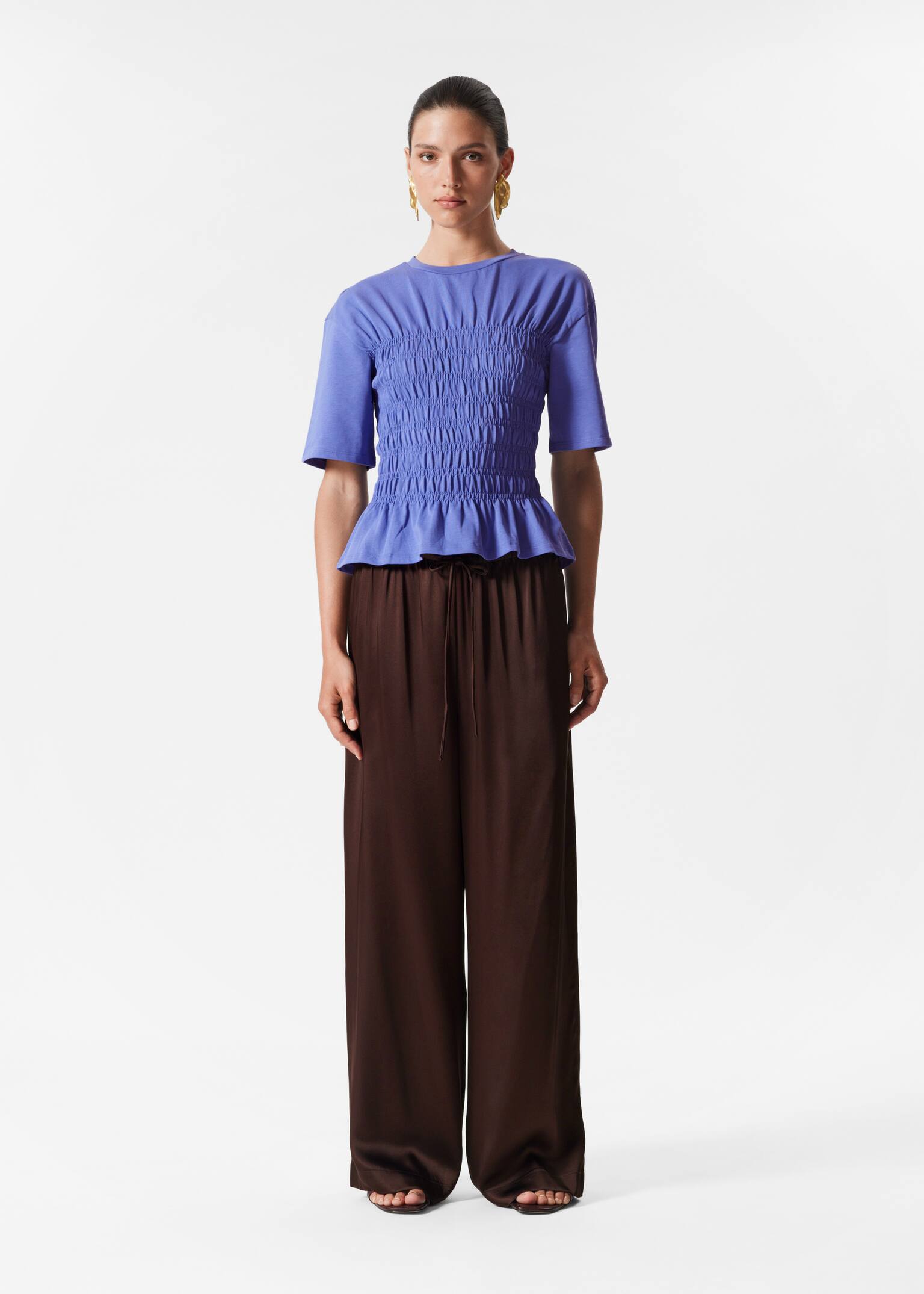 Top de cuello redondo fruncido con nido de abeja - Azul/Blanco/Lavanda - 4