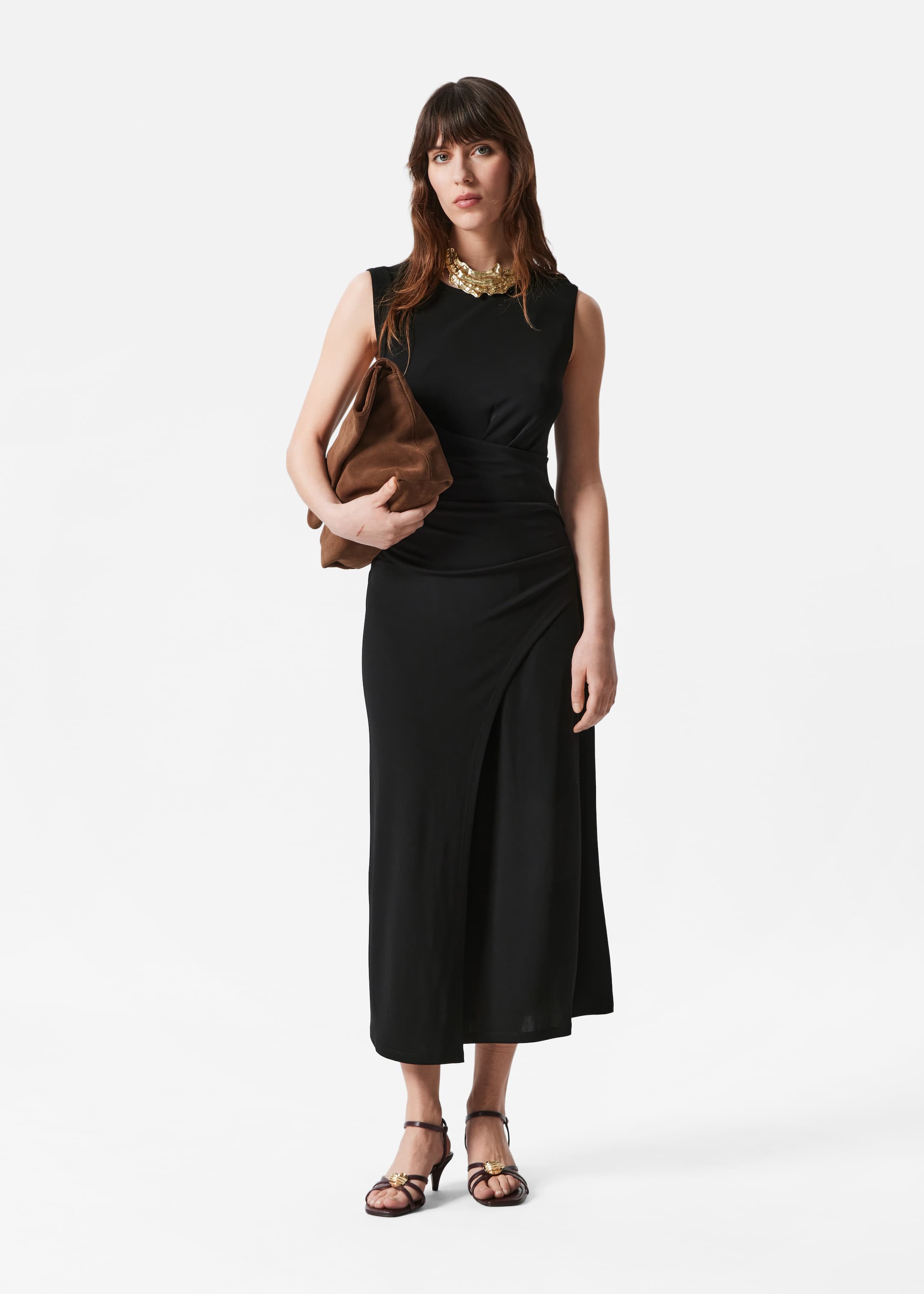 Ver imagen más grande: Vestido midi drapeado - Negro - MUJER | H&M ES 1