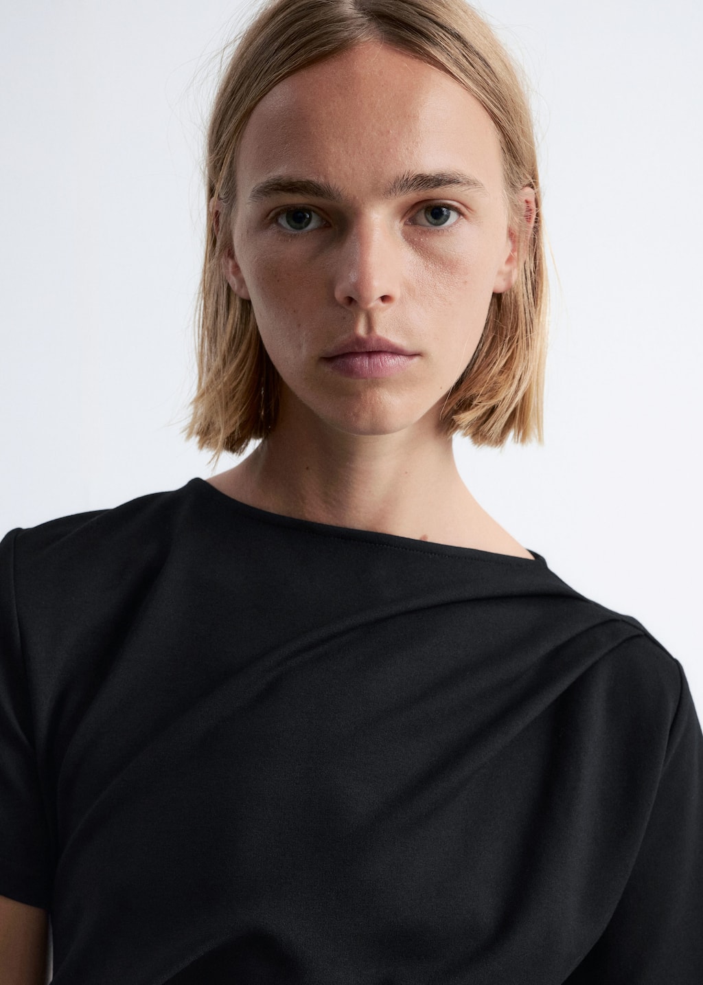 Image of Draped Short-Sleeve Midi Dress