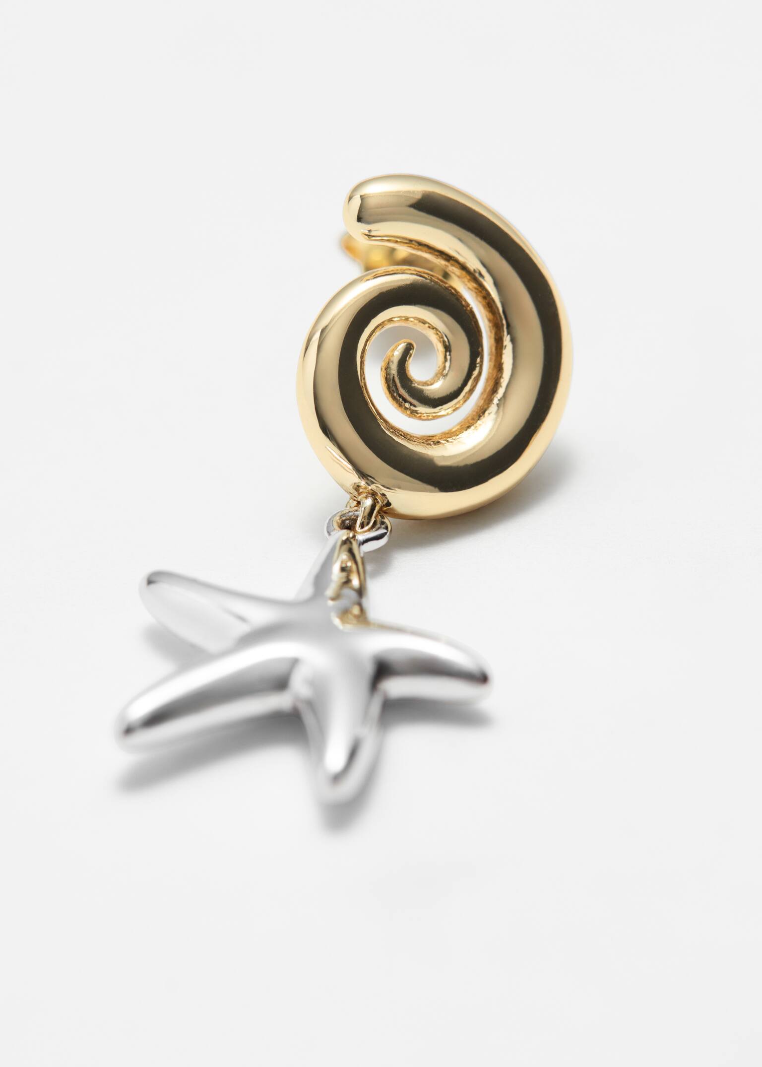 עגילי תליון מסתובבים עם תליון כוכב - כסף/זהב - 3