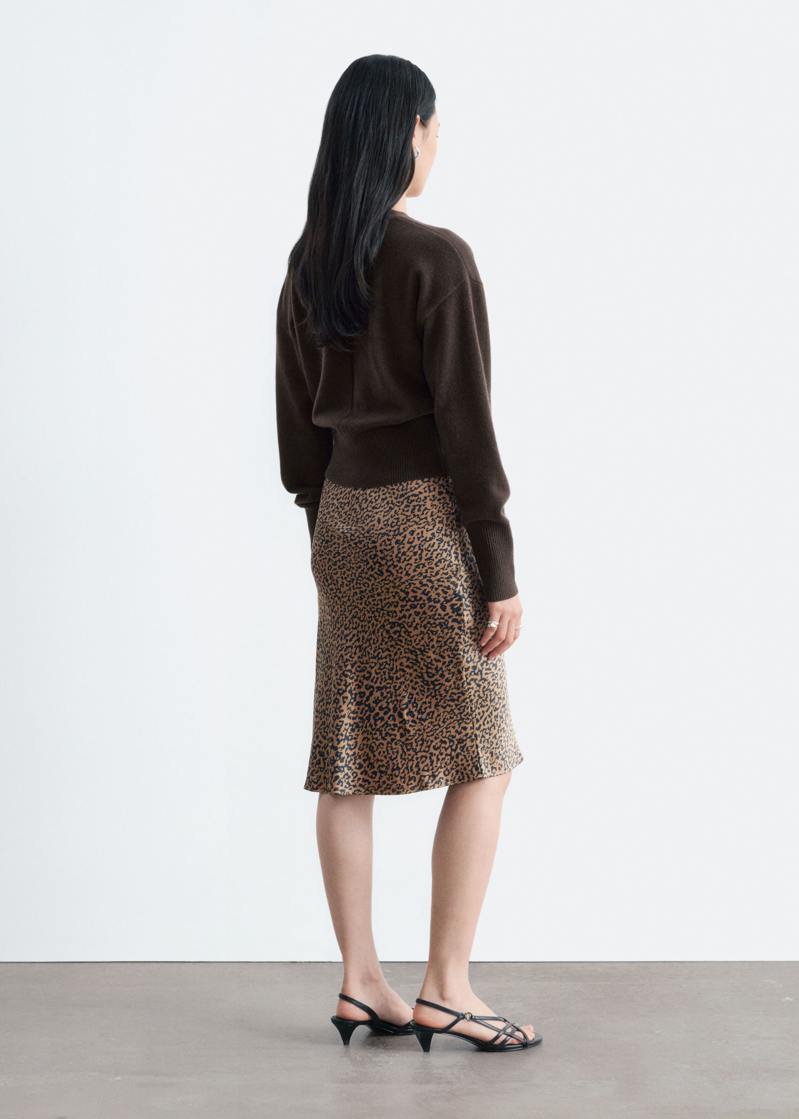 Gonna in raso con stampa dal motivo leopardato - Beige/Stampa leopardata - Lookbook