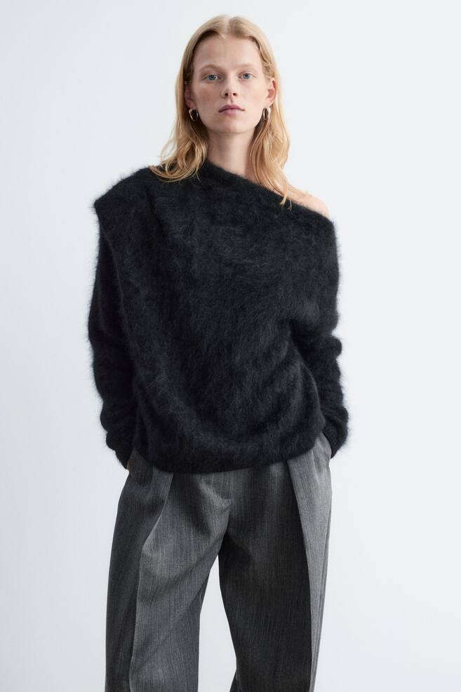 Draped-Neck Merino Wool Jumper - Czarny/Różowy - 1