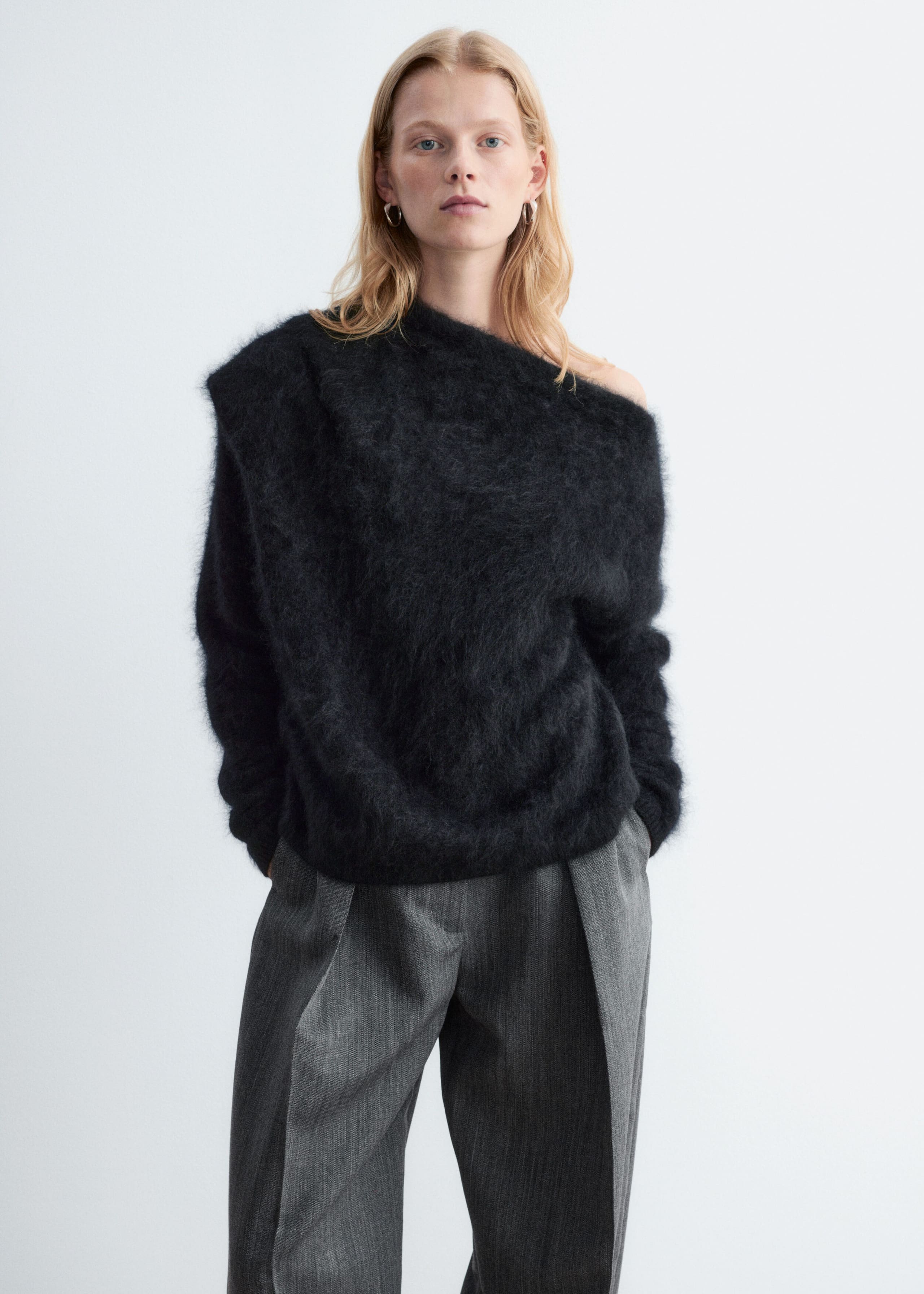 Draped-Neck Merino Wool Jumper - Pink - Lookbook