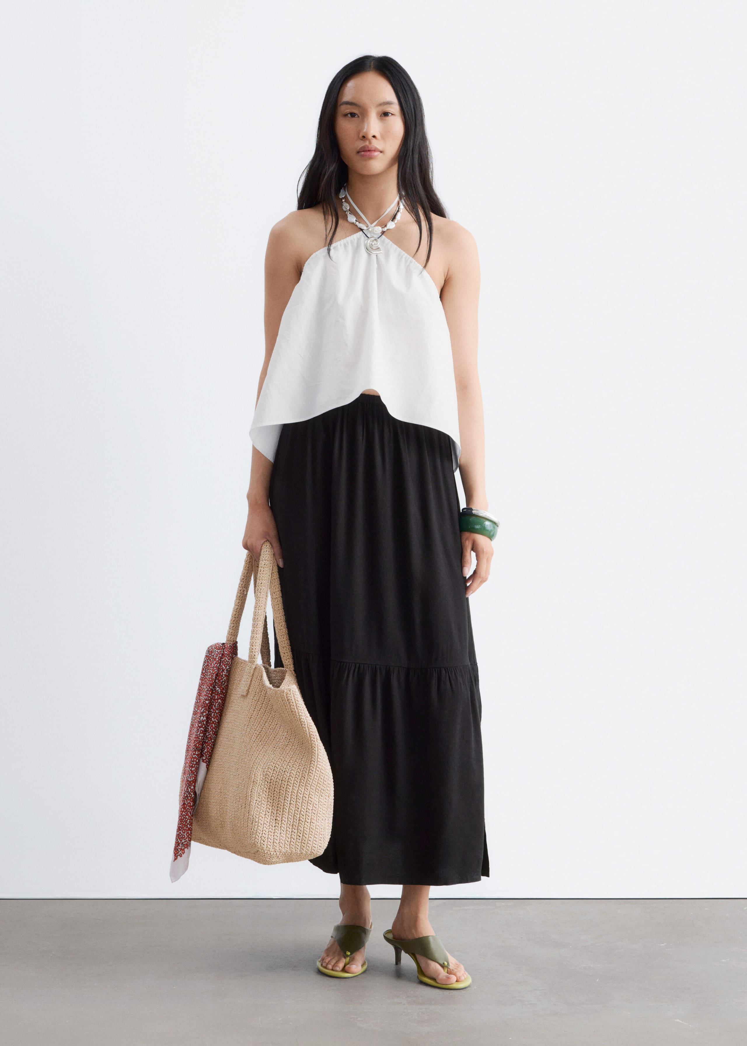 Tiered Midi Skirt - Black - Lookbook