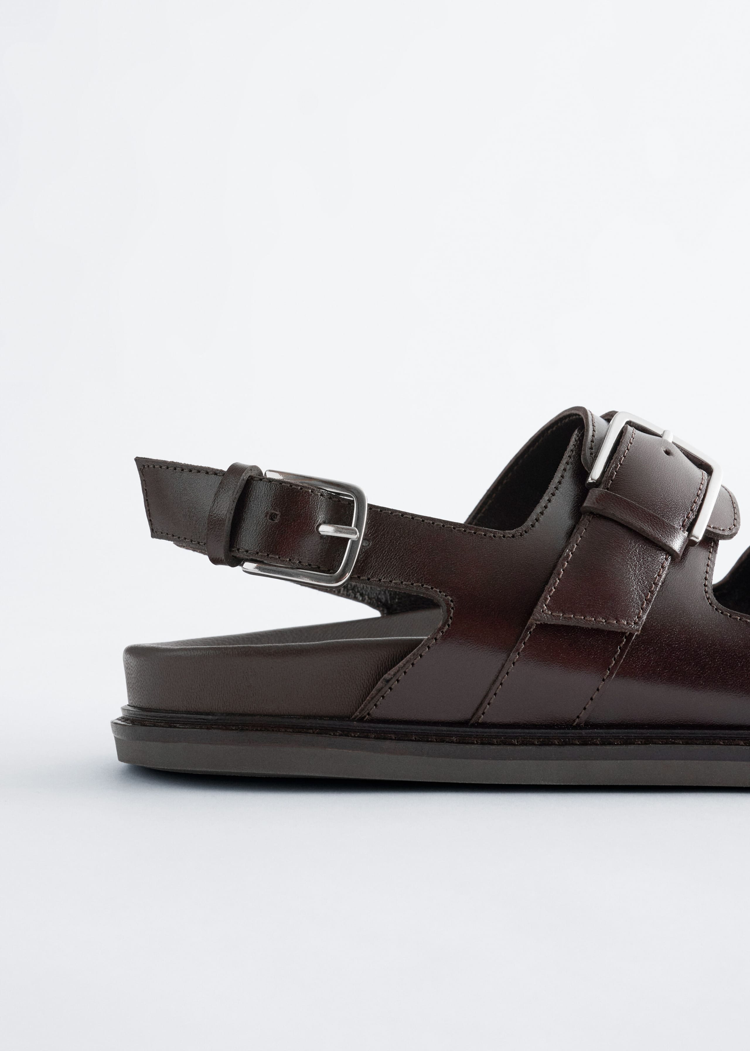 Buckled Leather Sandals - Dark Brown - Still Life
