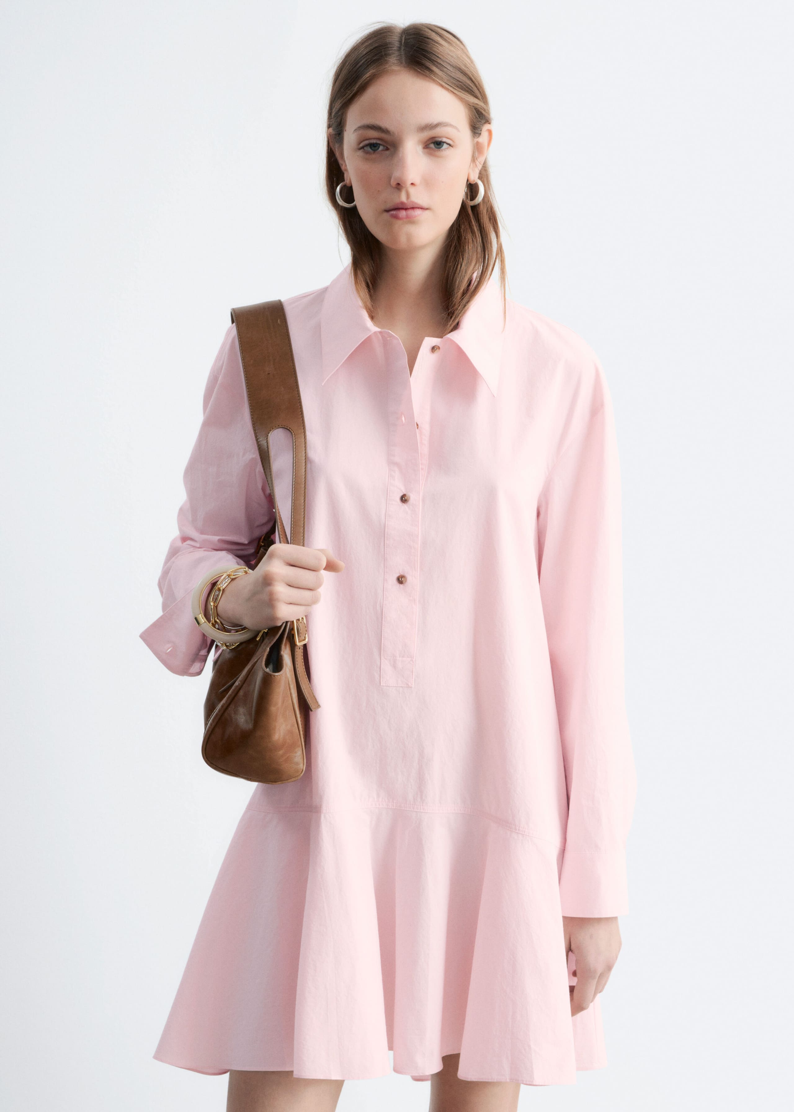 Drop-Waist Shirt Dress - Pastel pink - Lookbook