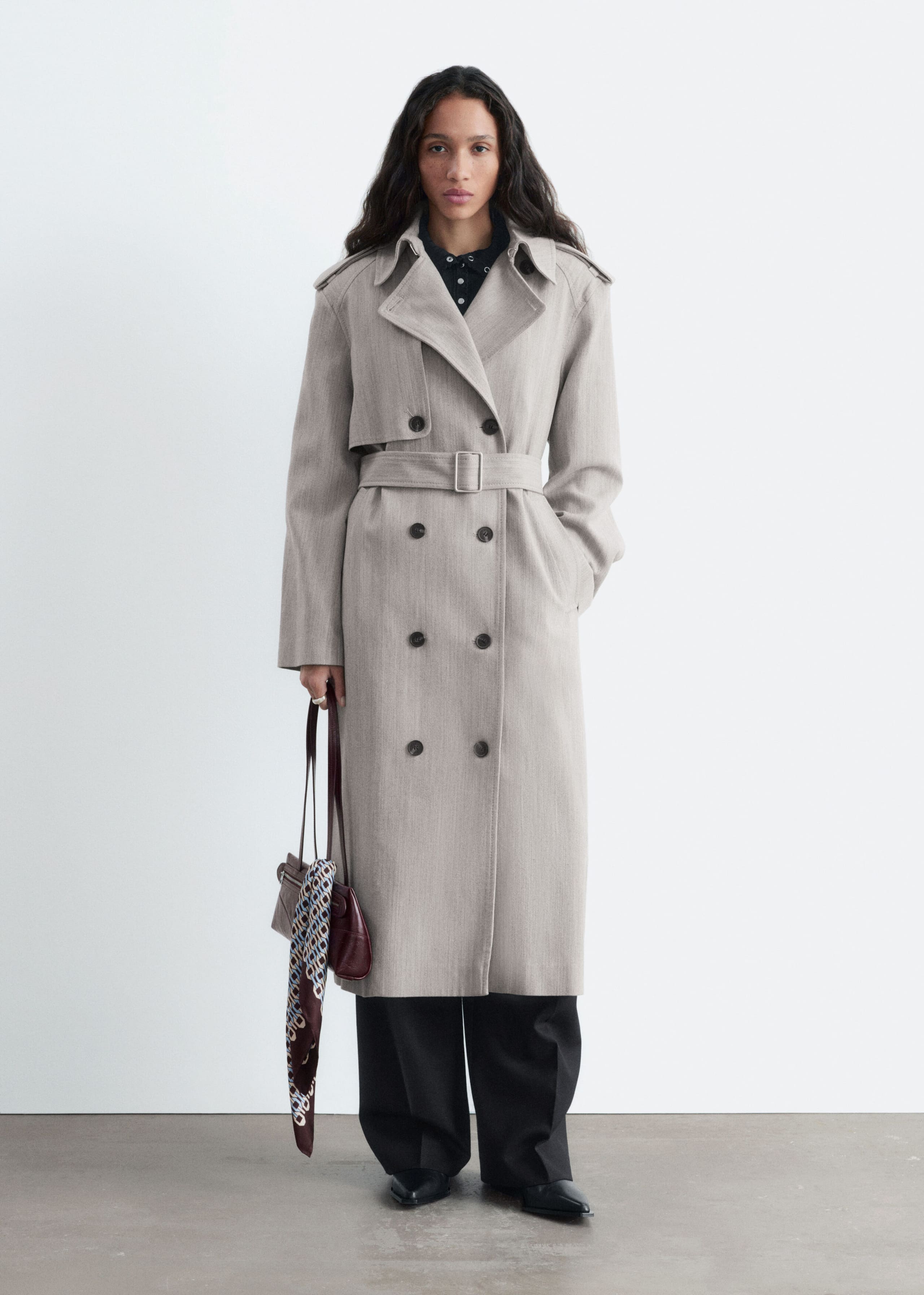 Cotton-Wool Tie-Belt Trench Coat - Grey - Still Life
