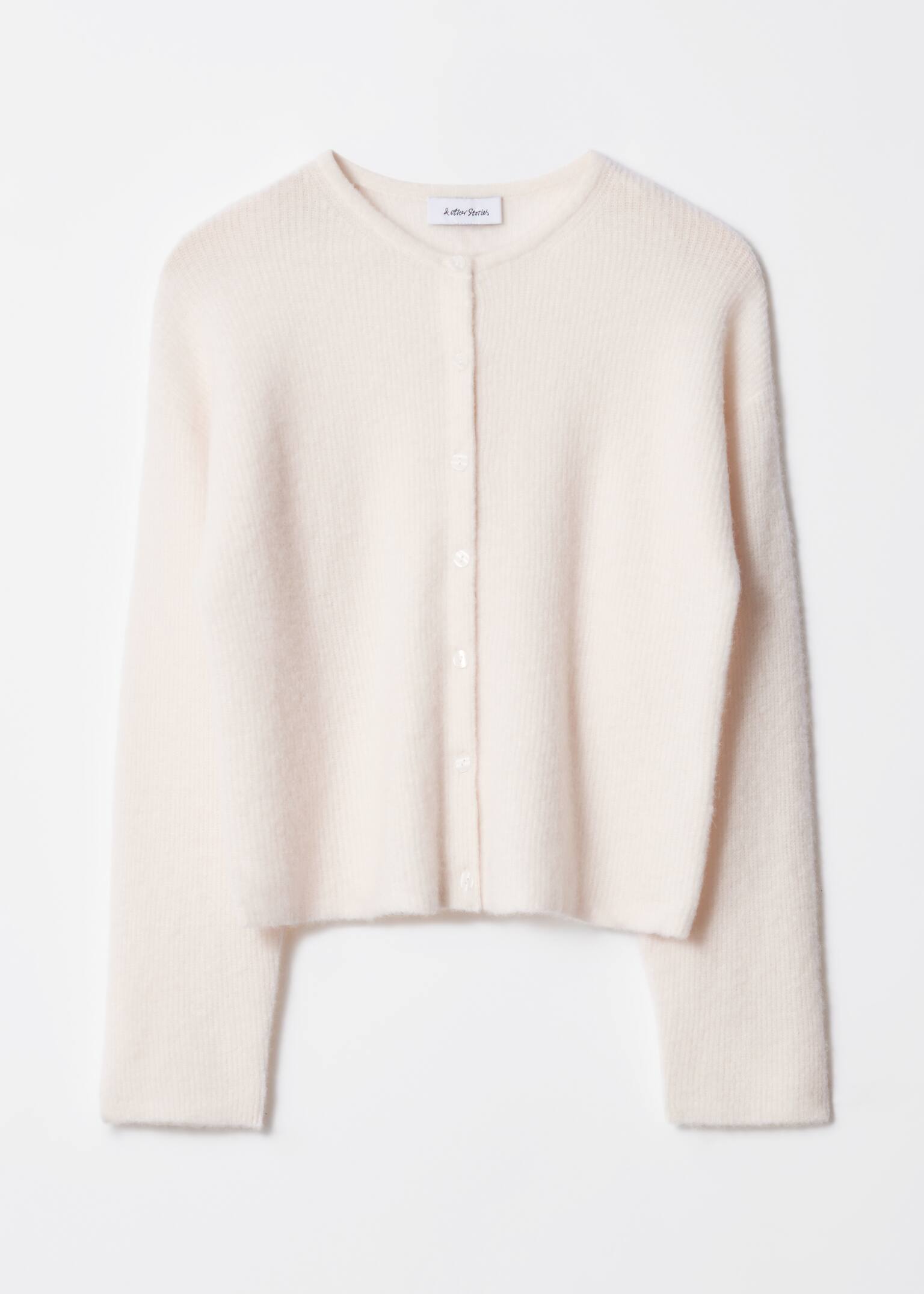 Strickjacke aus Alpaka-Mix - Weiß/Graubraun/Taupe/Braun/Grau/Hellrosa/Weinrot meliert - 2