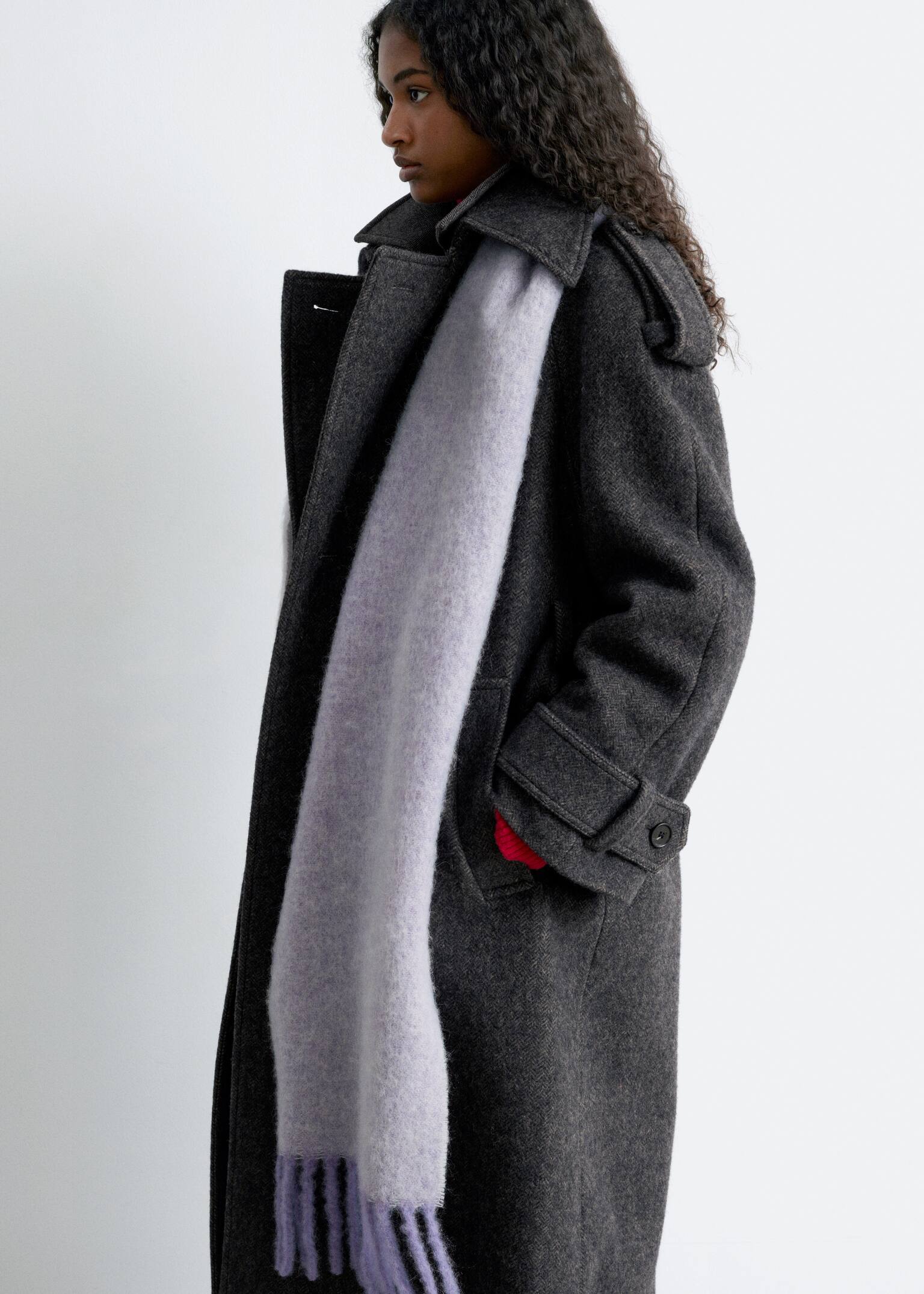 Szalik z frędzlami z domieszką alpaki - Jasny przydymiony fiolet/Fioletowy/Niebieski - 1