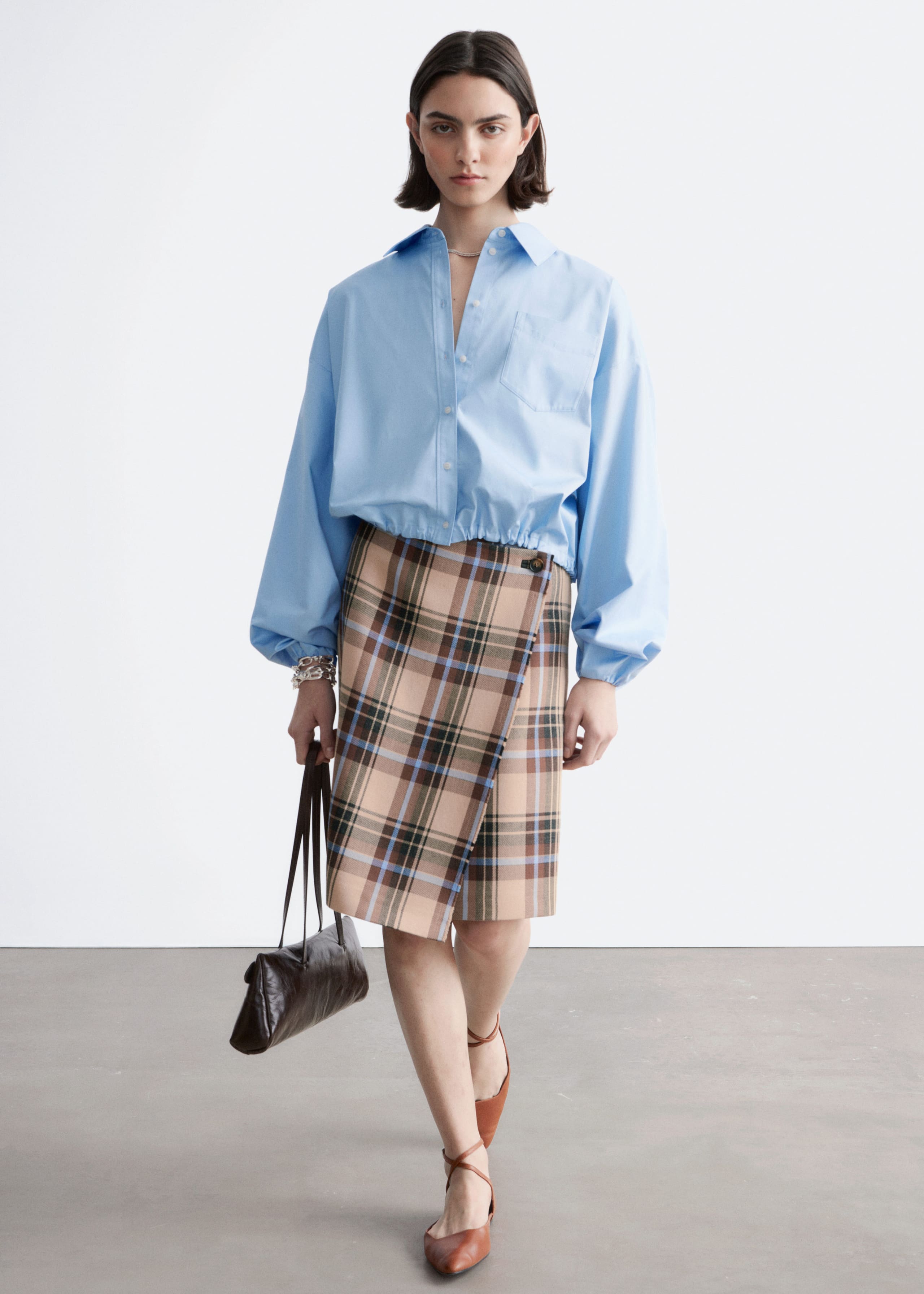Image of Knee-Length Tartan Wrap Skirt