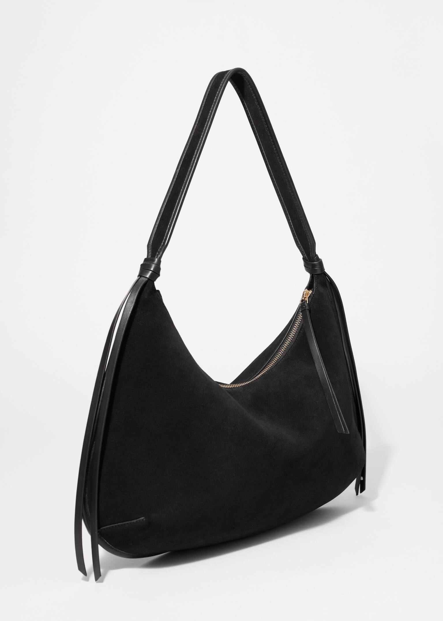 Strapcová semišová kabelka cez rameno - Čierna/Hnedá - 5