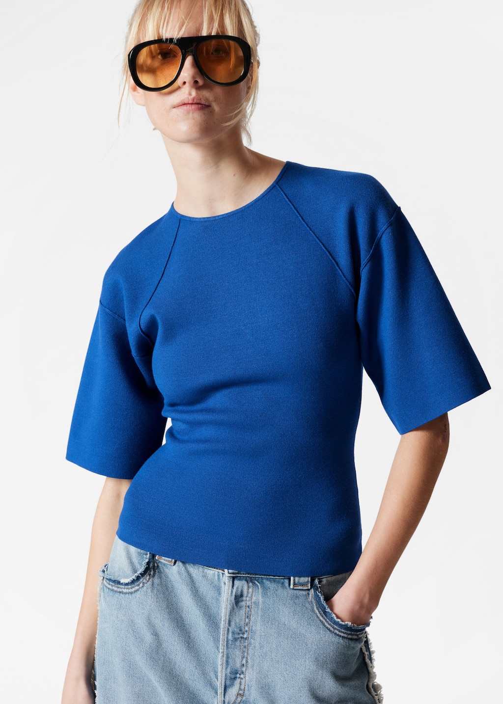 Top de mangas anchas con espalda descubierta - Azul - Lookbook