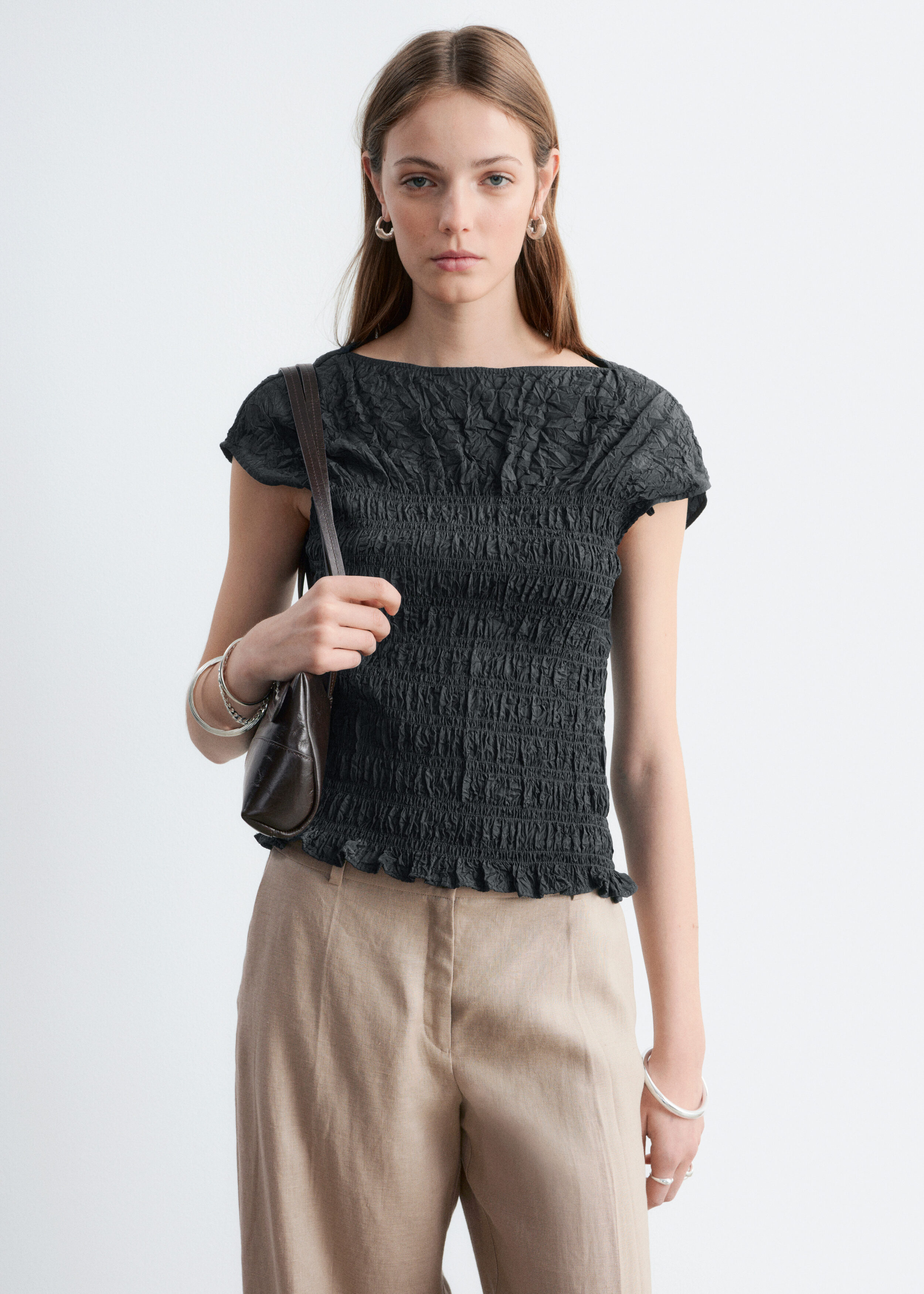 Smocked Boatneck Top