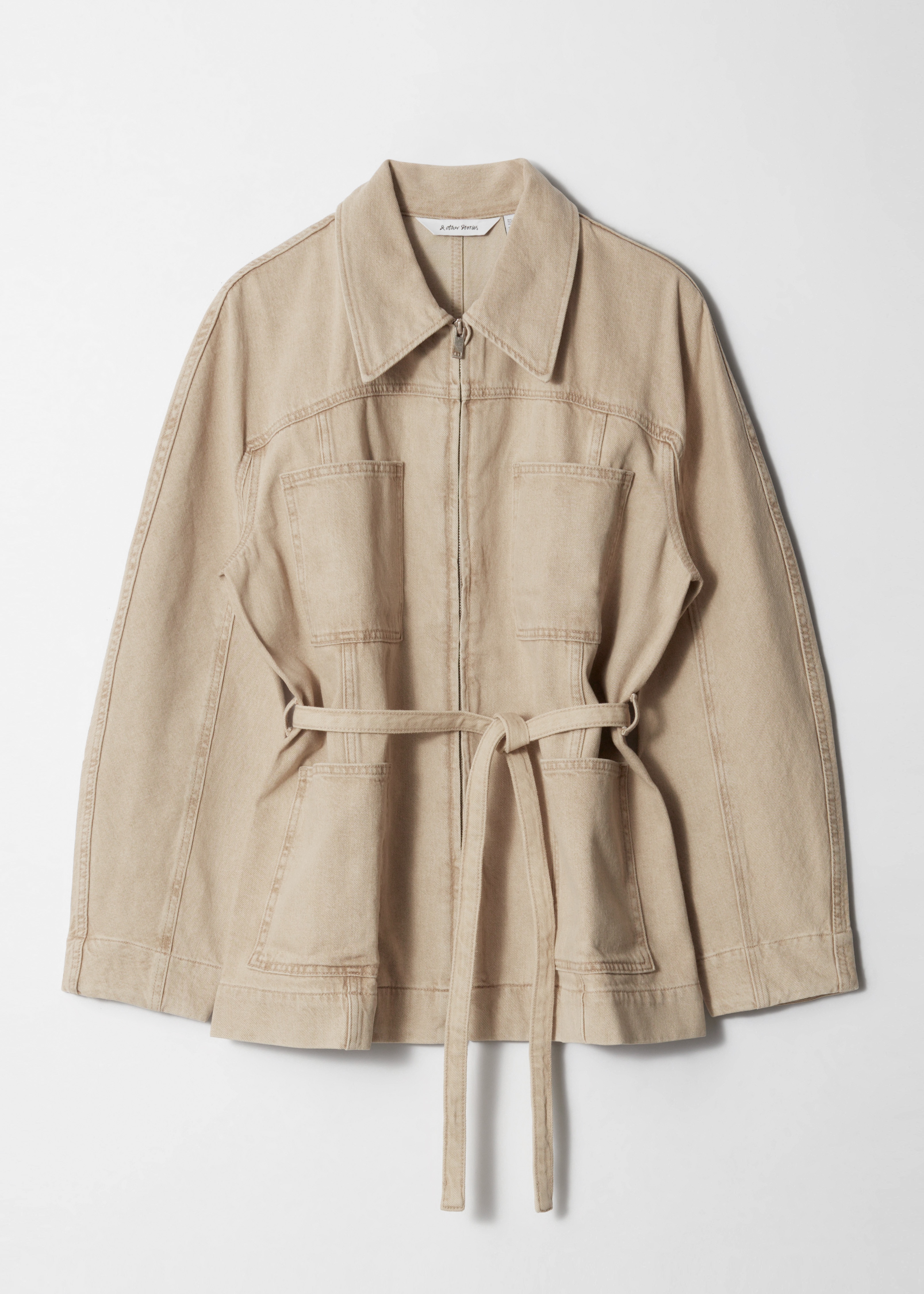 Chaqueta vaquera con cinturón - Beige