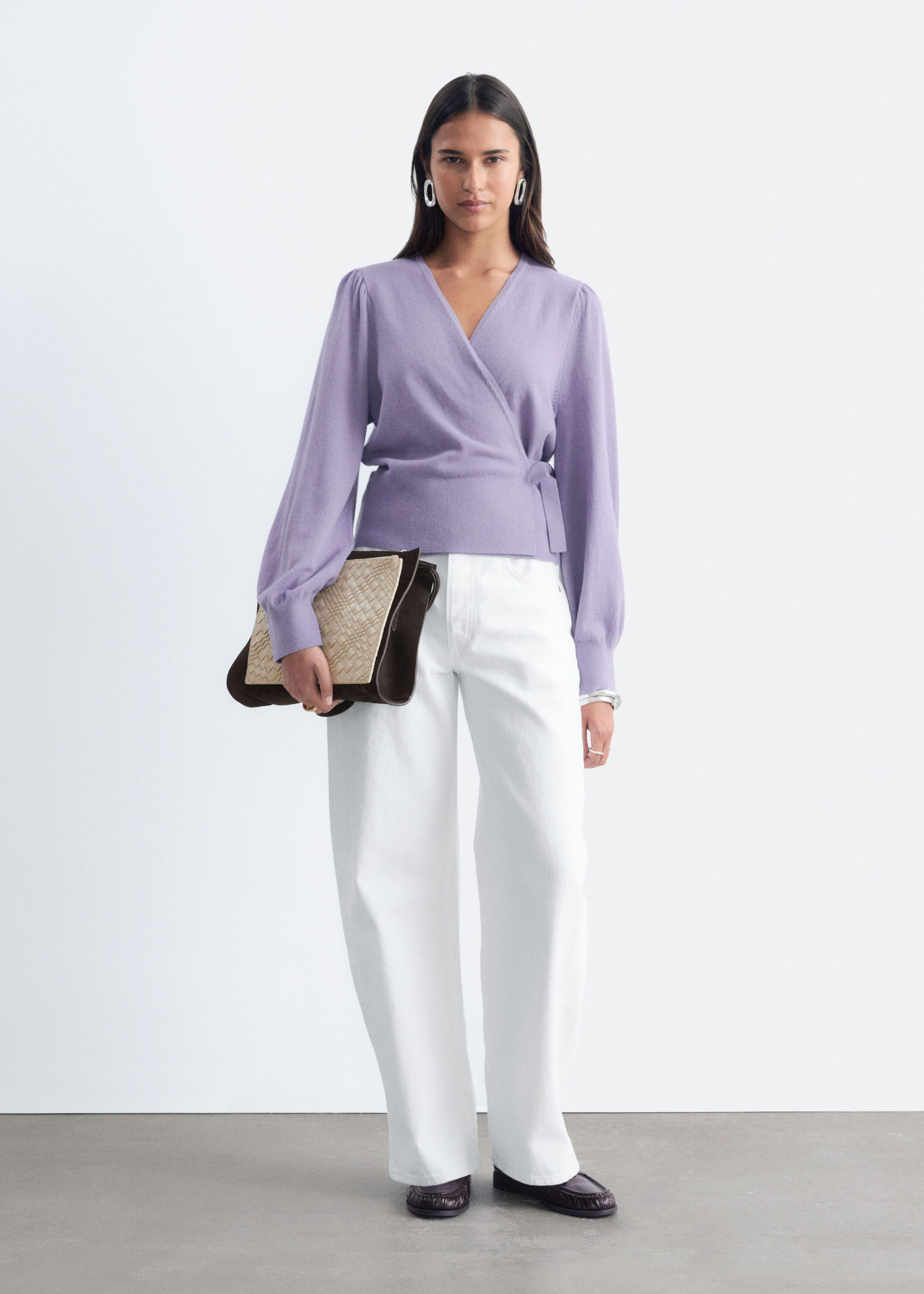 Merino Wool Wrap Cardigan - Blue Melange - Lookbook
