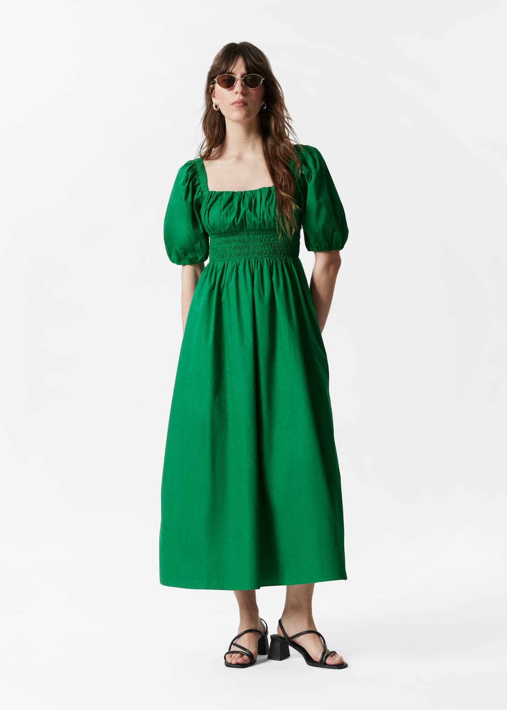 Image of Puff-Sleeve Midi Dress