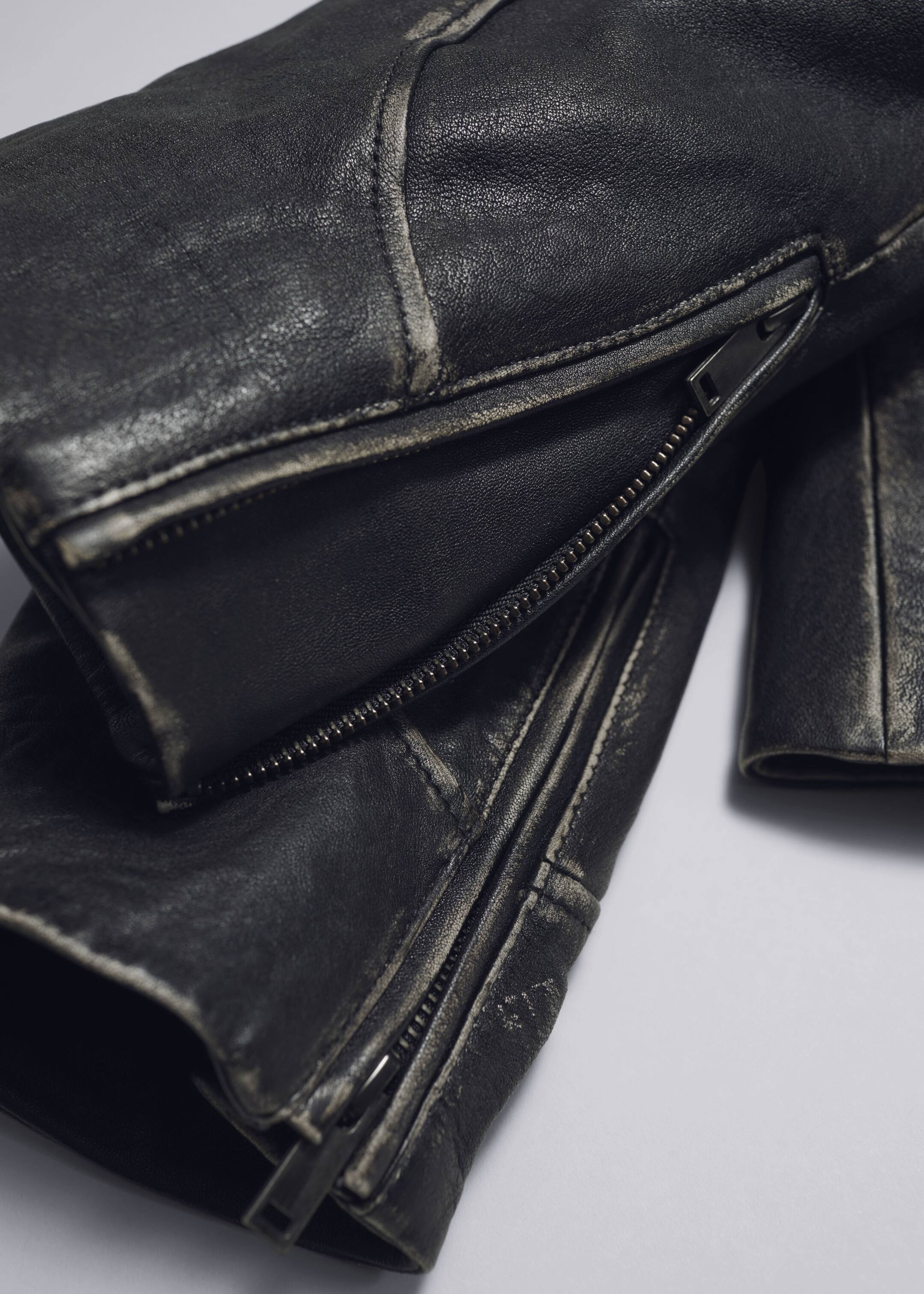 View larger image: Topstitched Leather Jacket - Black - Ladies | H&M GB 4