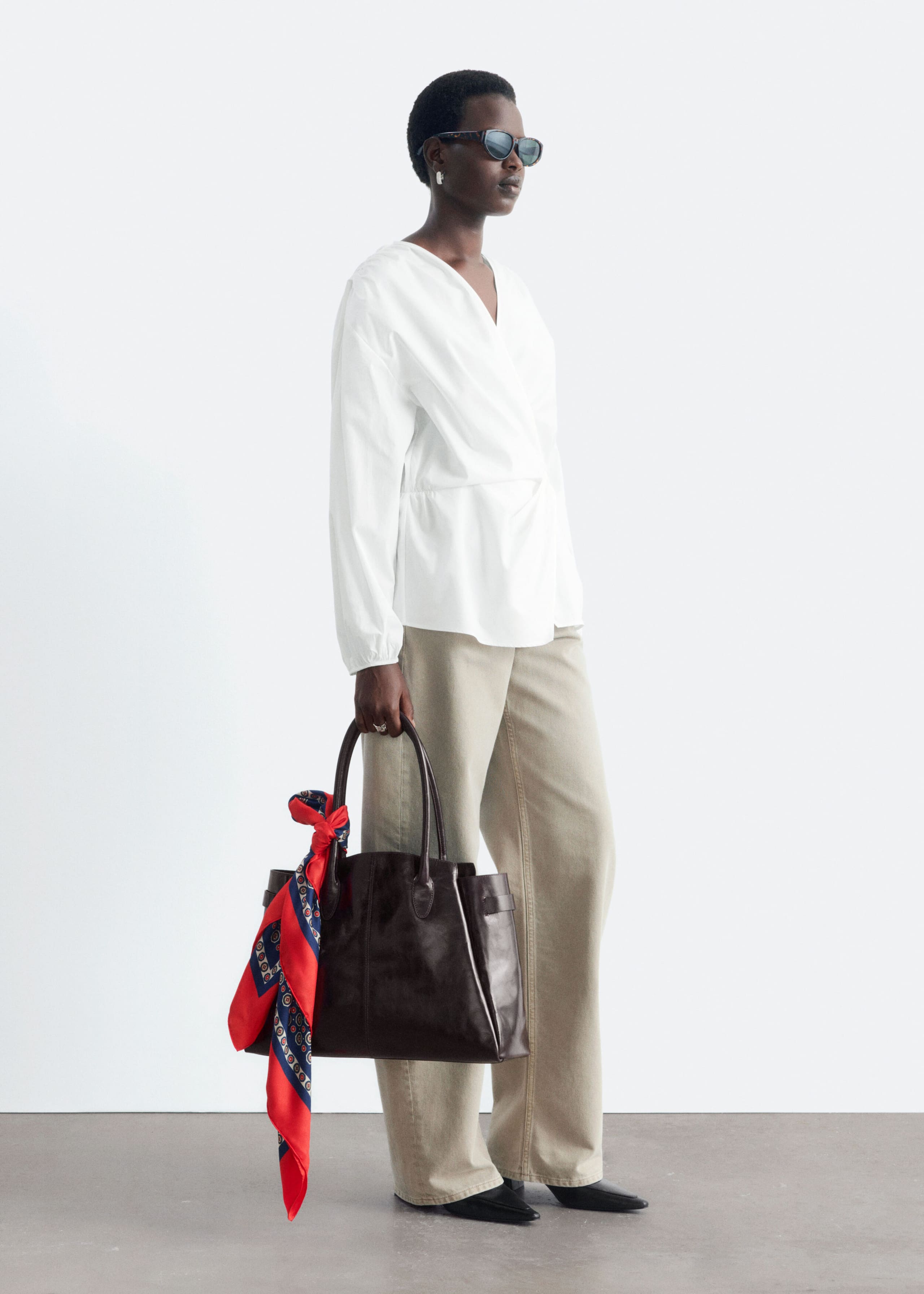 Cotton Cross-Over Blouse - White - Still Life