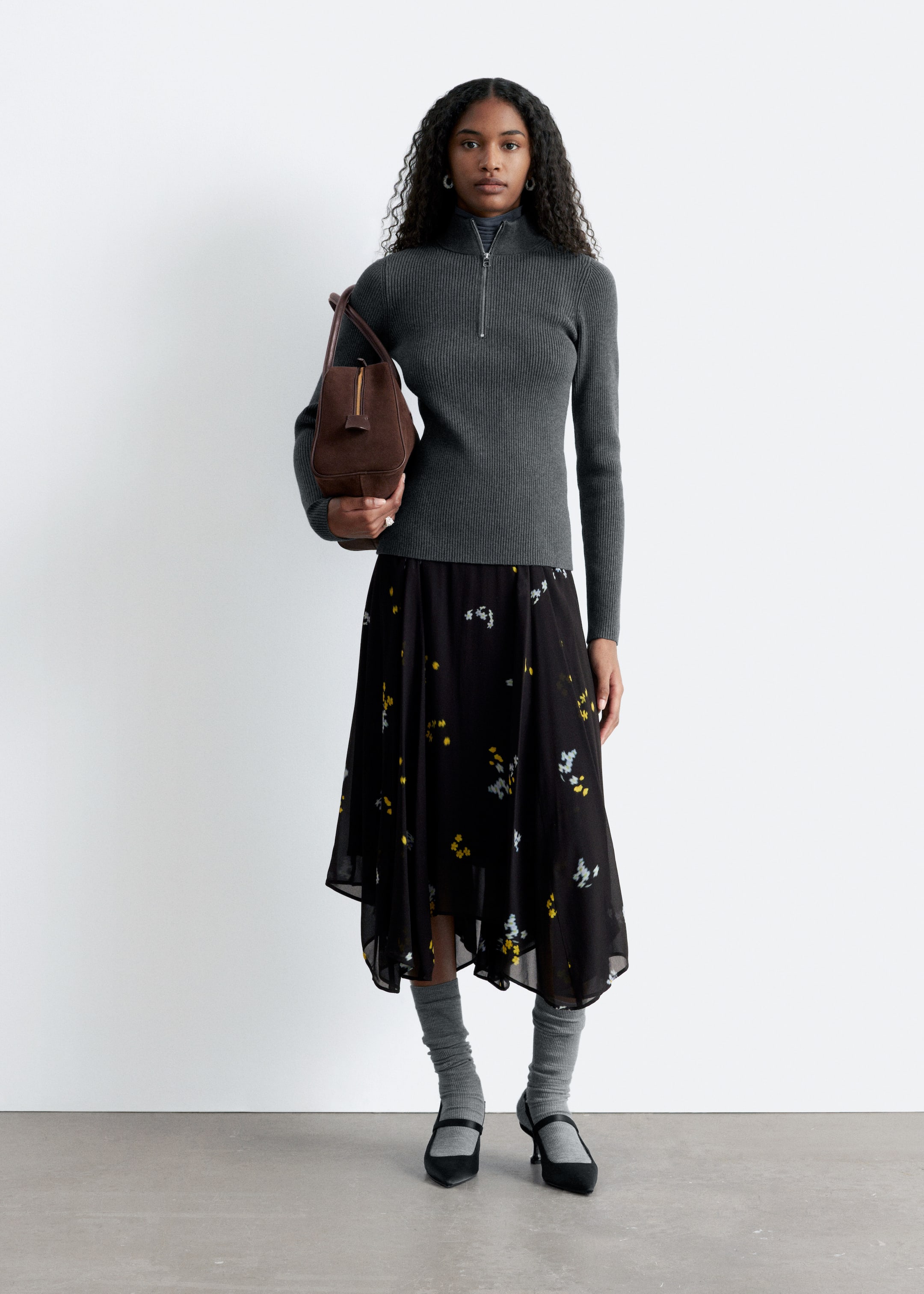 View larger image: Asymmetric Midi Skirt - Black/Floral - Ladies | H&M GB 1