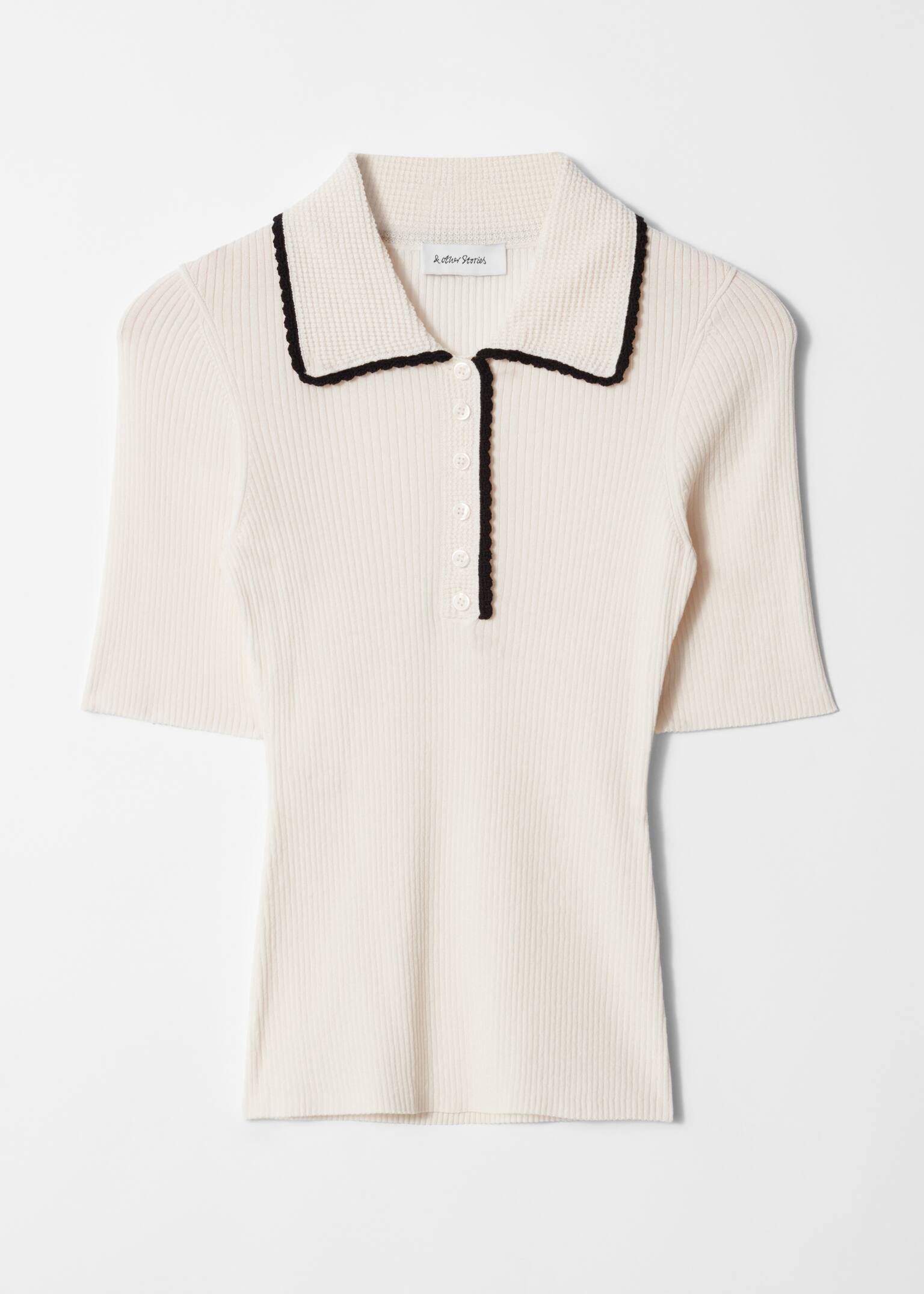 Rib-Knit Top με Κυματιστό Τελείωμα - Κρέμ