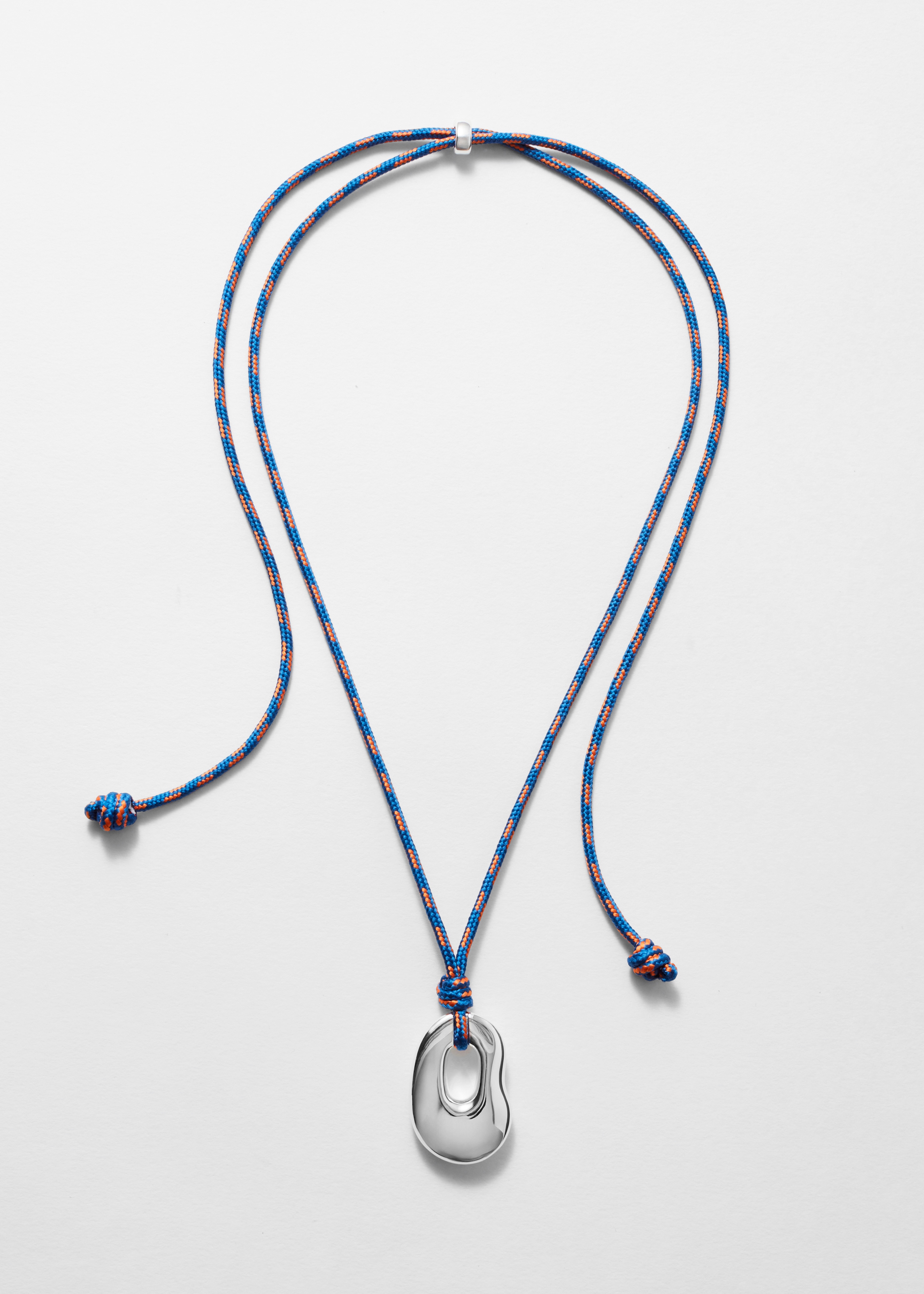 Κολιέ με Γλυπτό Μενταγιόν και Κορδόνι - Μπλε/Ασημί