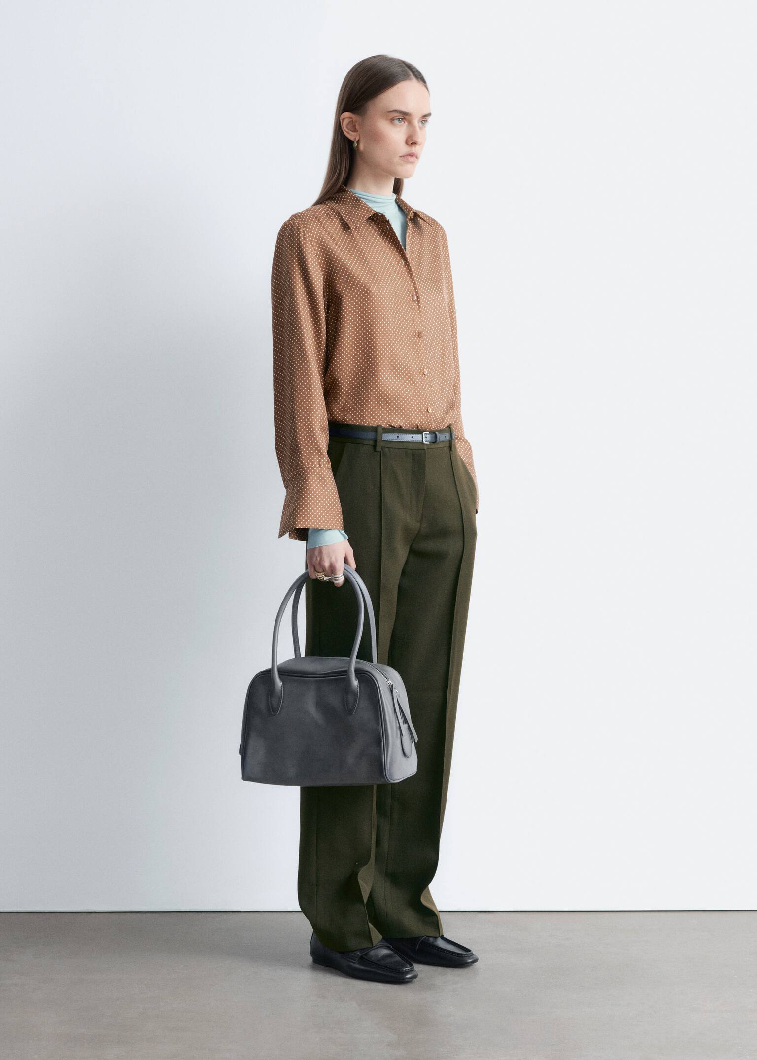 Relaxed Silk Shirt - Brown/White Dots - 7