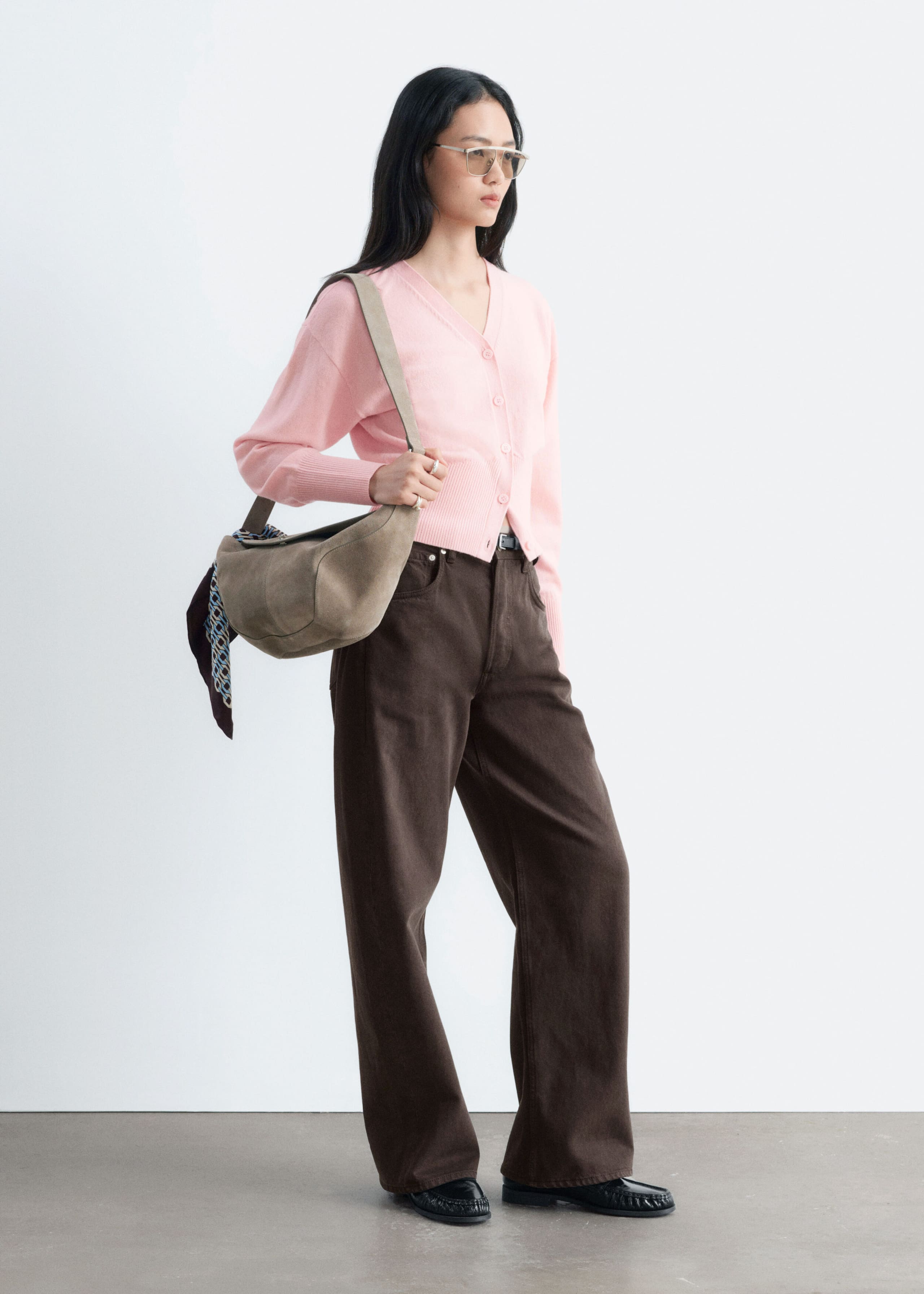 Wool Corset Rib Cardigan - Light Pink - Lookbook