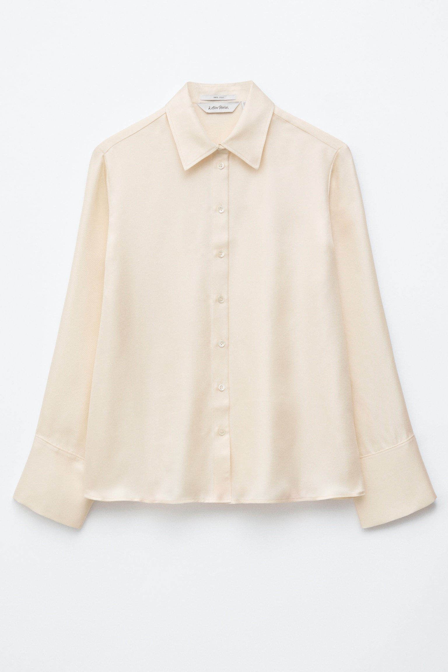 Camisa de seda descontraída - Creme/Castanho/Castanho/Pintas brancas/Azul escuro