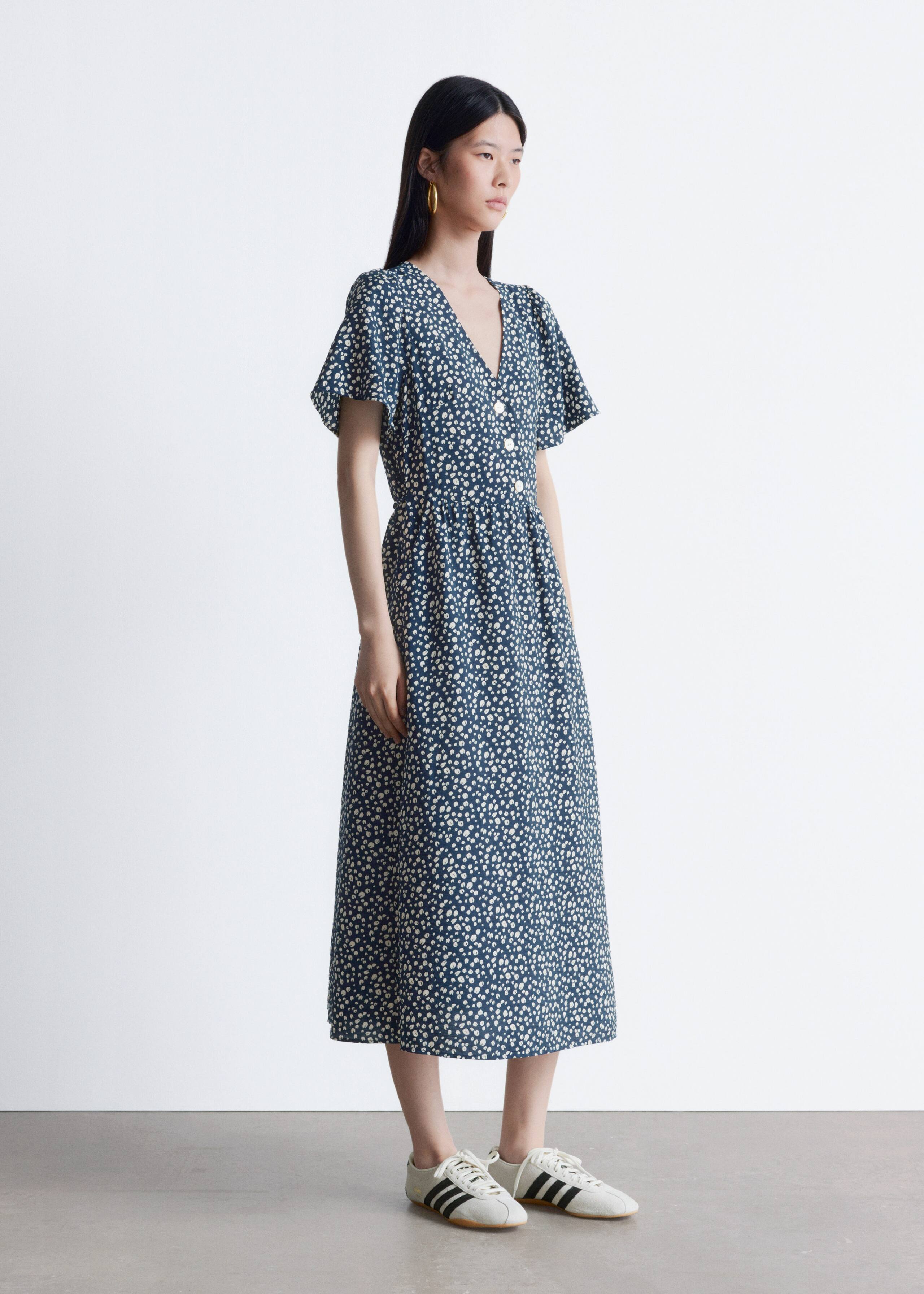 V-Neck Midi Dress - Navy Print - Lookbook