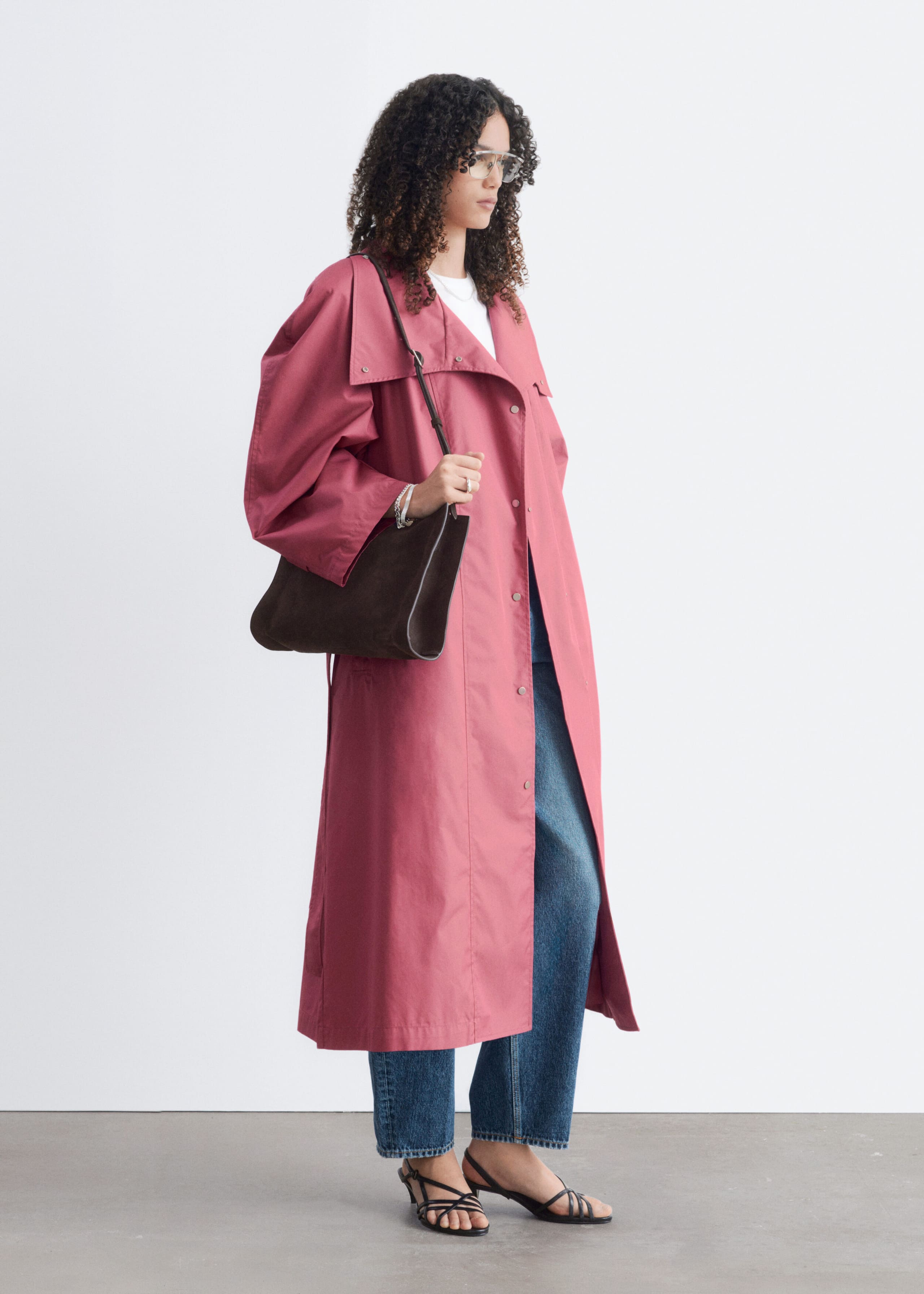 Bold-Shoulder Belted Coat - Pink - Lookbook