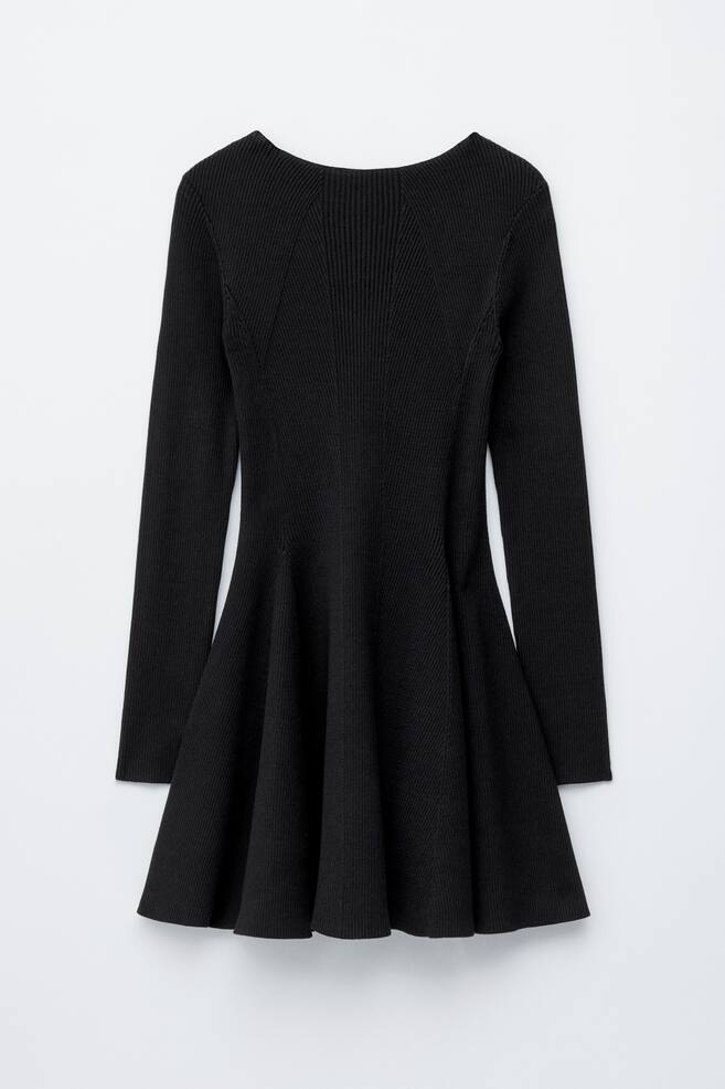 Rib Knit Mini Dress - Black - 1