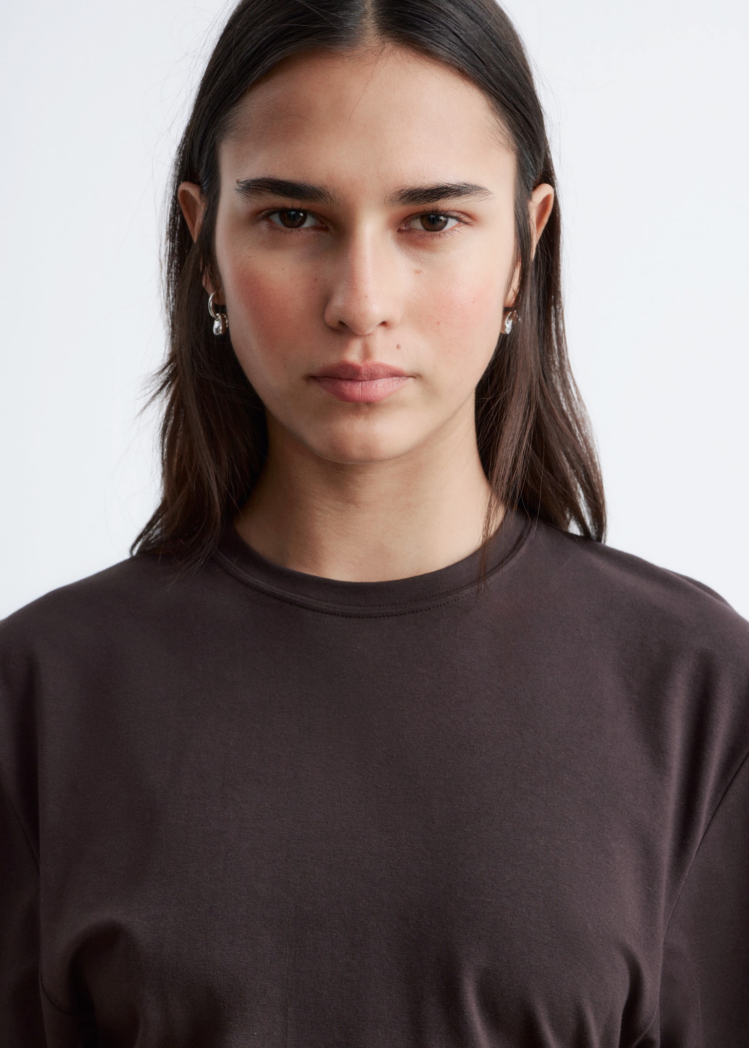 Robe T-shirt midi asymétrique - Marron foncé/Gris clair - 4