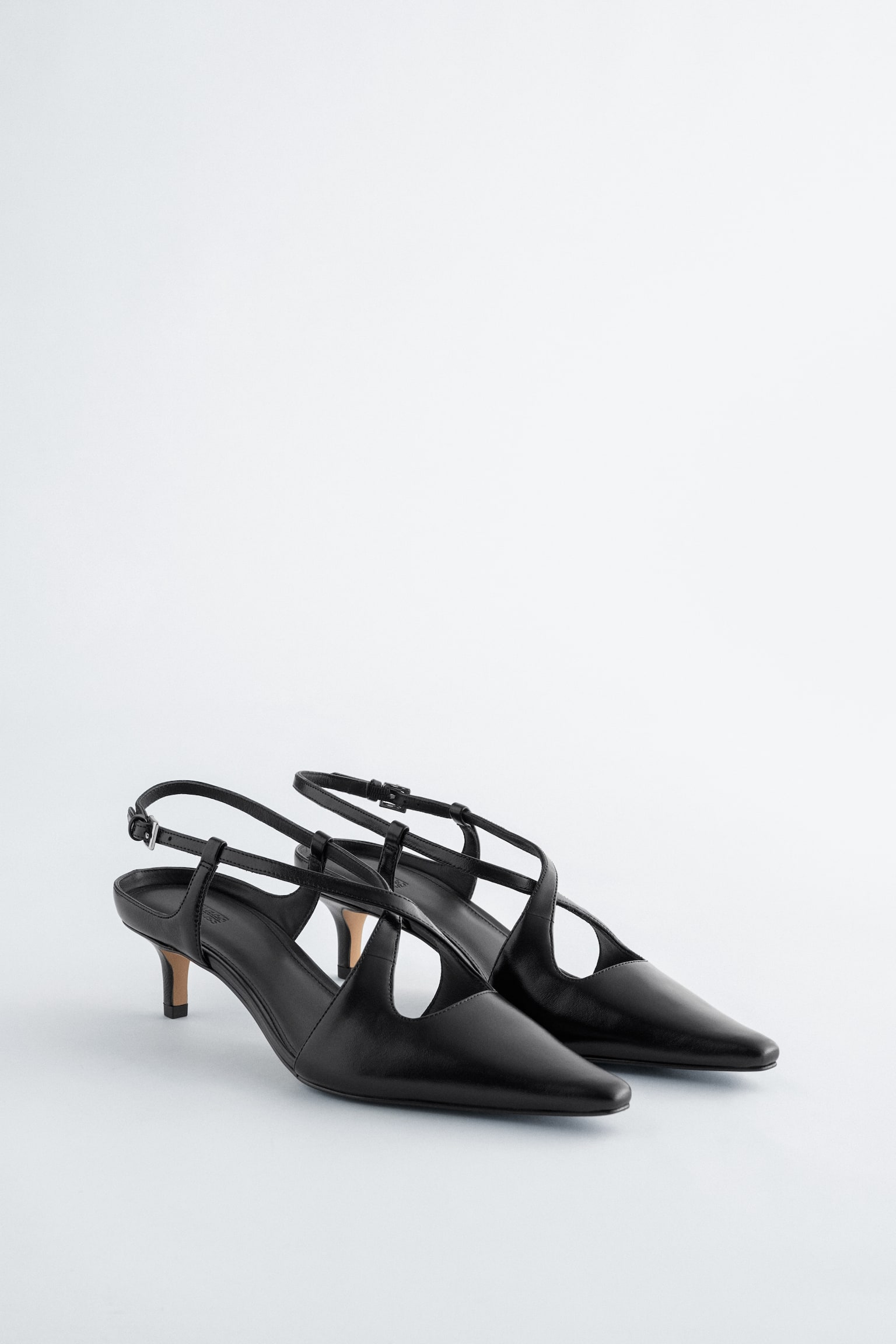 Leren slingback-pumps met gekruiste bandjes - Zwart/Rood - 4