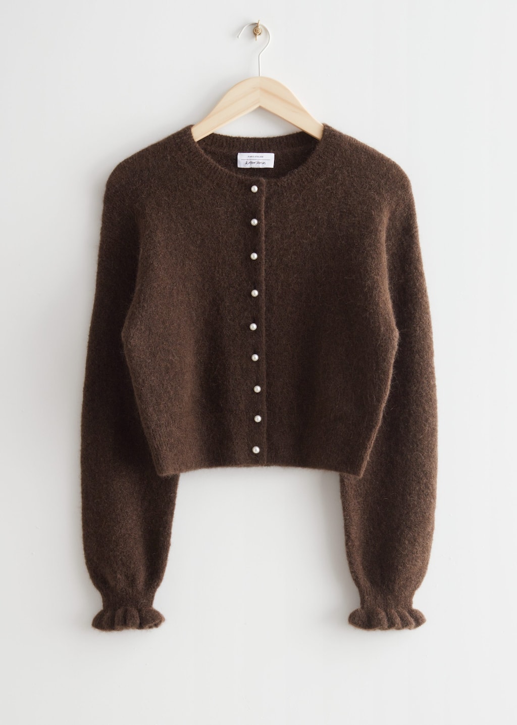 Frill Cuff Knit Cardigan - Beige - Still Life