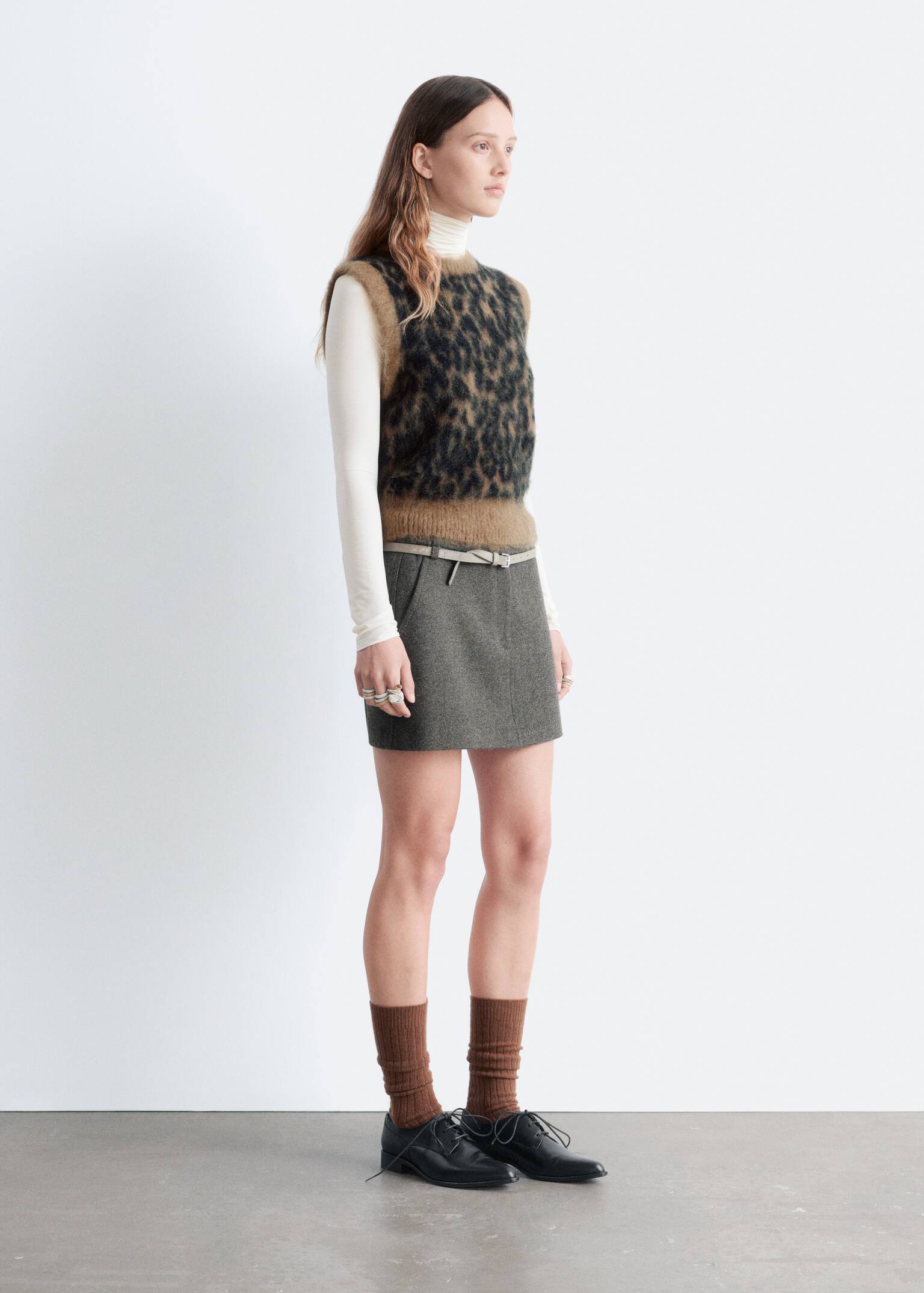 Brushed Mohair-Blend Vest - Brown Leopard Print - 3