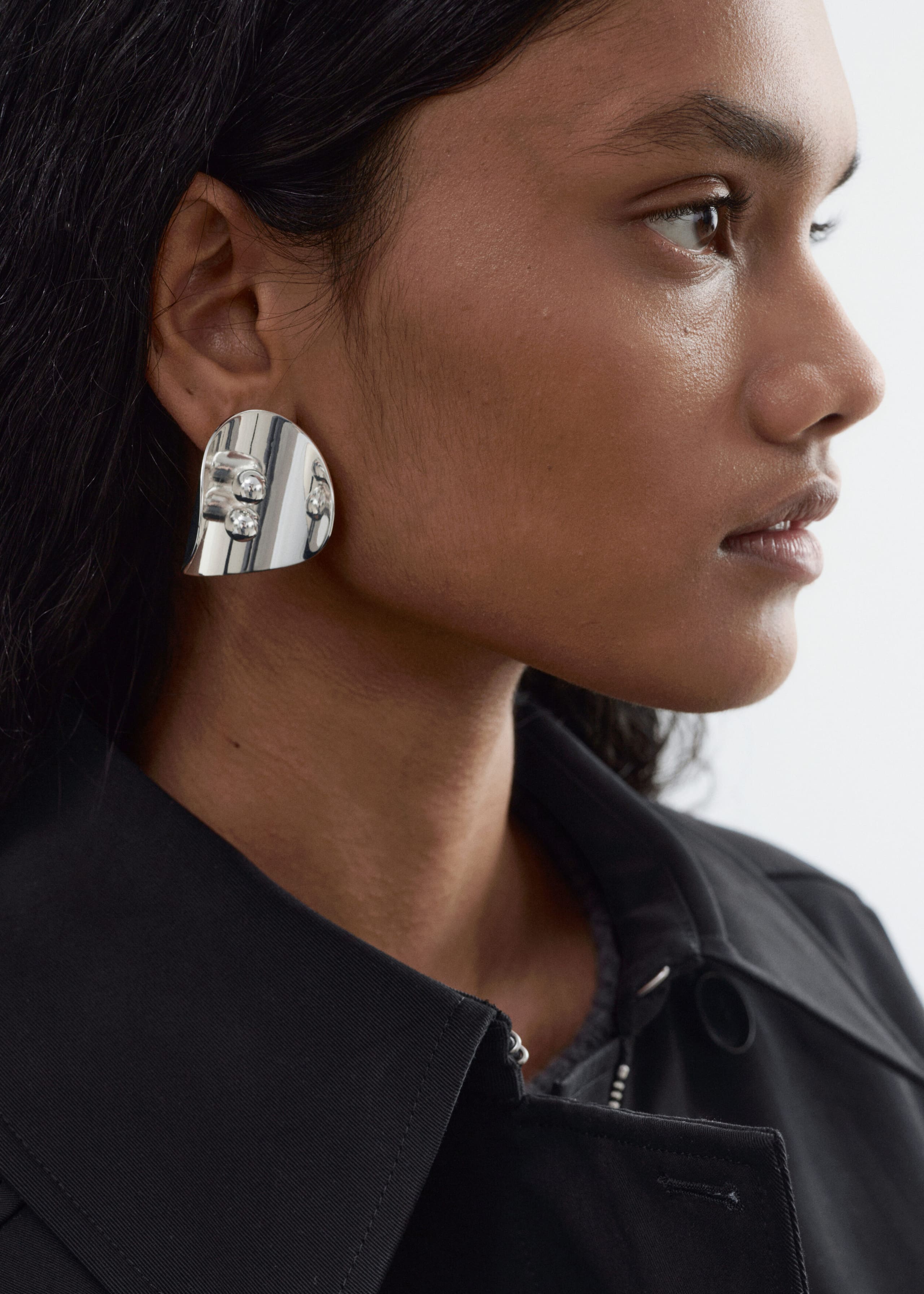 Sculptural Panel Earrings - Silver - Lookbook