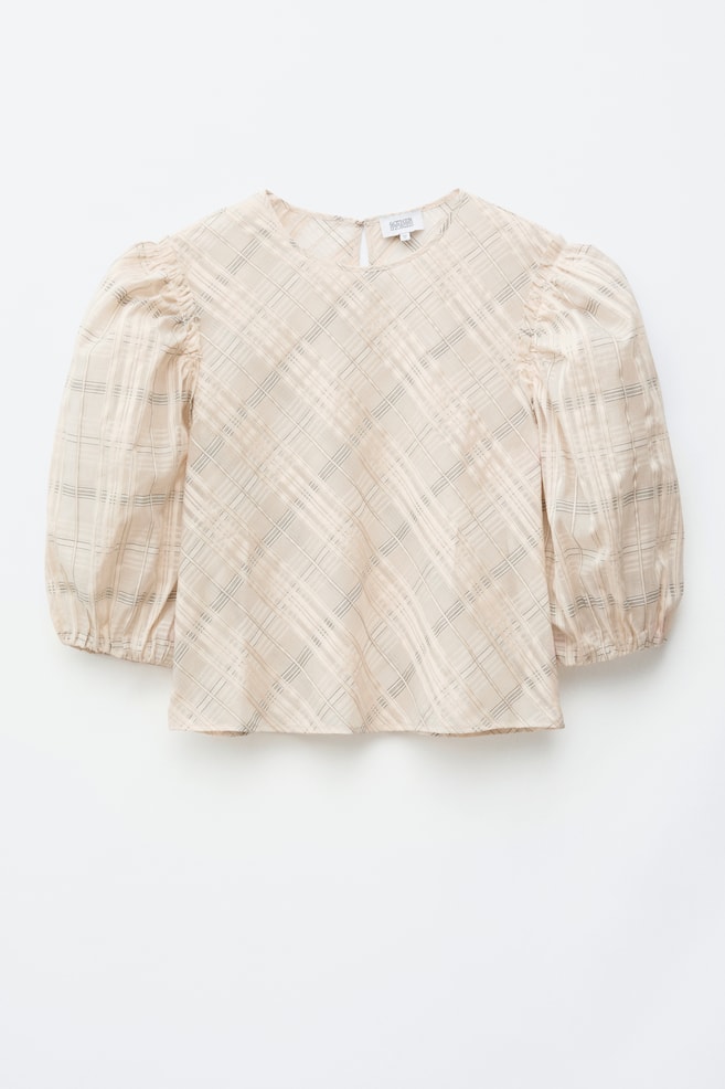 Blouse à motif jacquard et manches bouffantes - Beige/Écossais/Jaune - 1