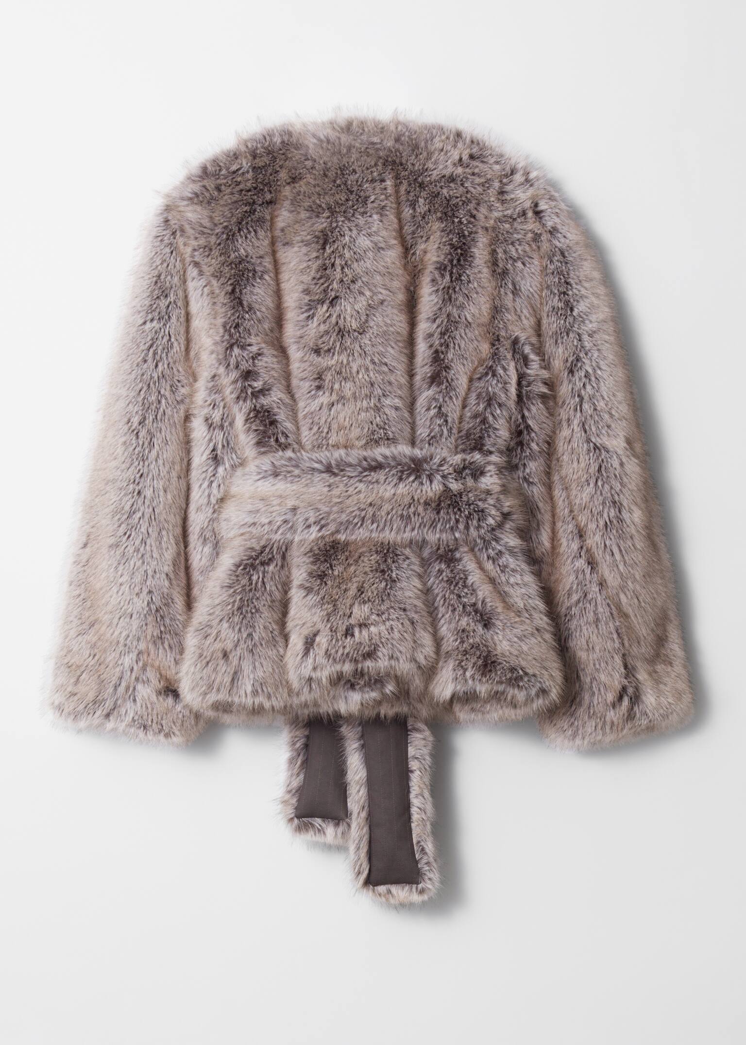 Veste en fausse fourrure ceinturée - Taupe
