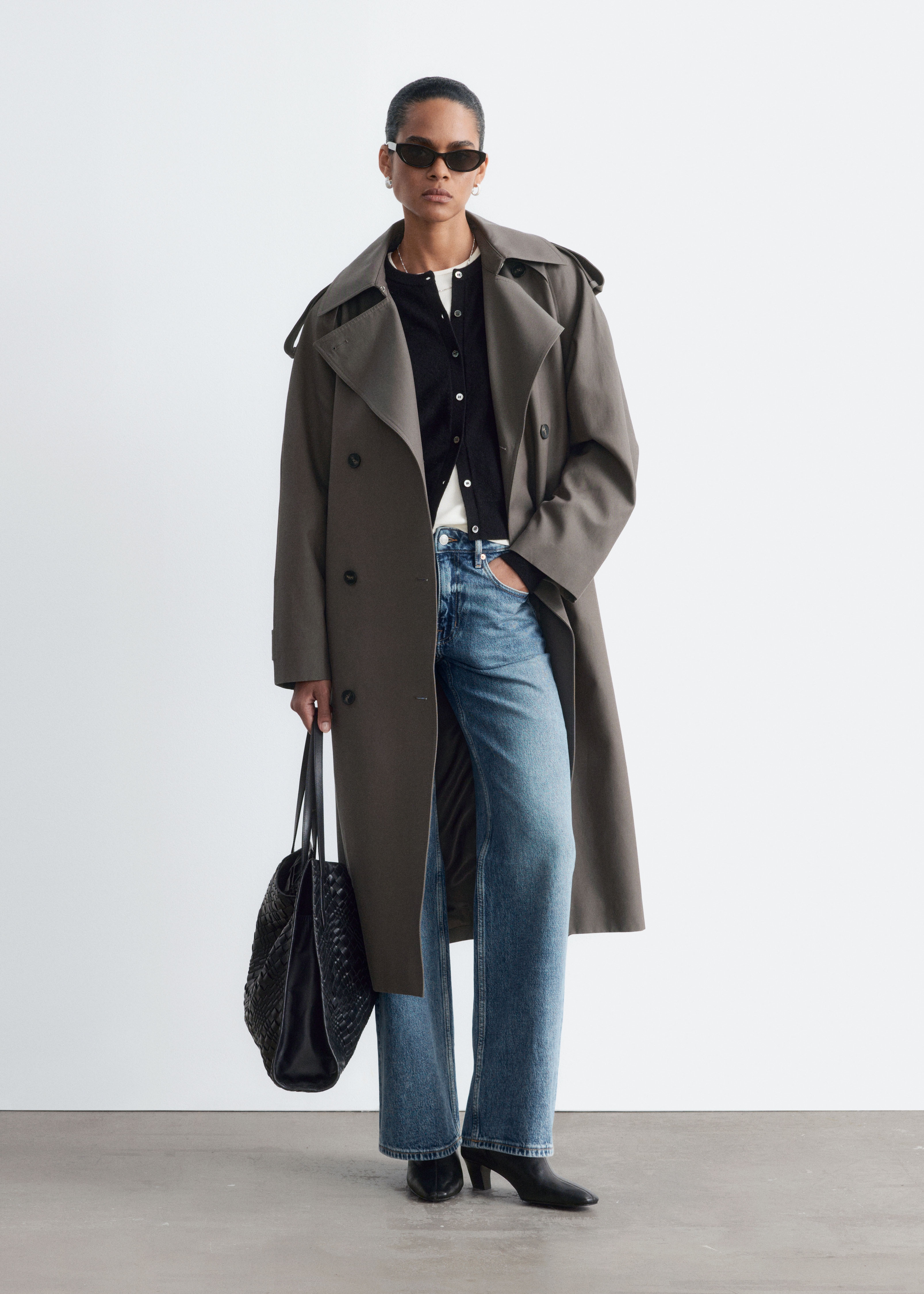 Trench dalla vestibilità rilassata - Talpa scuro/Beige/Nero